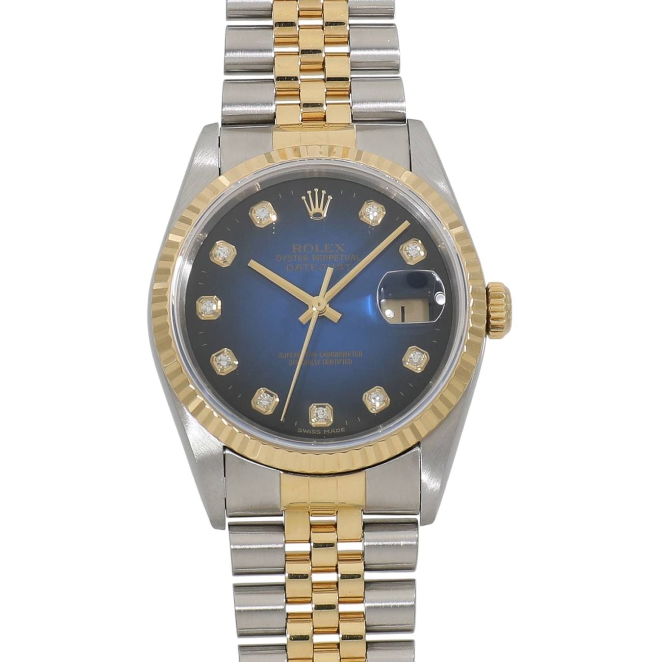 [中古]ロレックス デイトジャスト 16233G U番 ブルーグラデーション×10Pダイヤ メンズ