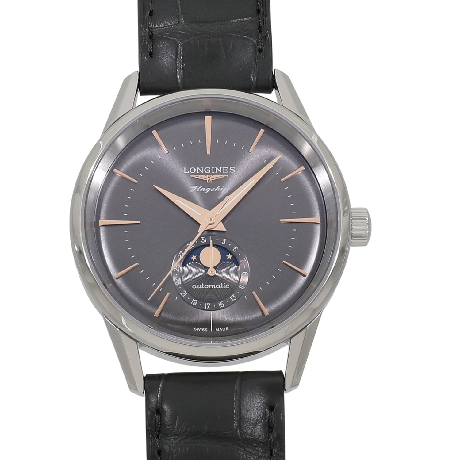 [新品]ロンジン フラッグシップ ヘリテージ ムーンフェイズ L4.815.4.52.2 アンスラサイト メンズ