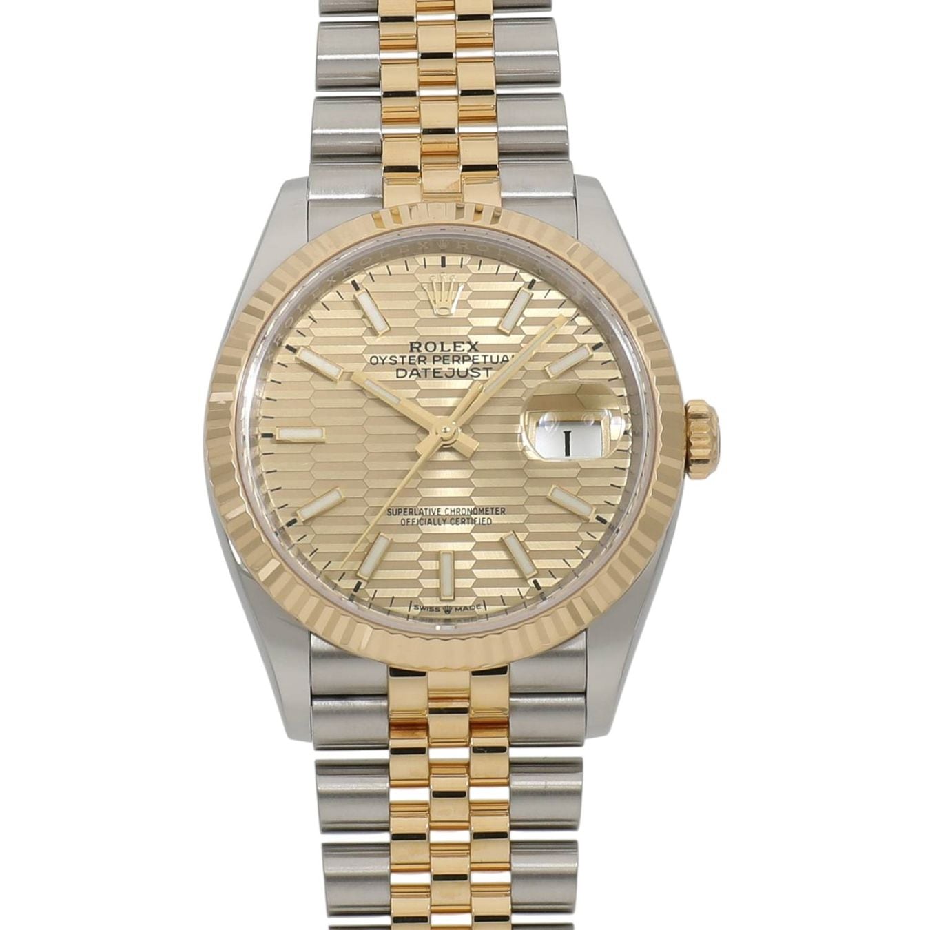 [中古]ロレックス デイトジャスト 36 126233 ランダム ゴールデン フルーテッド モチーフ×10Pダイヤ メンズ