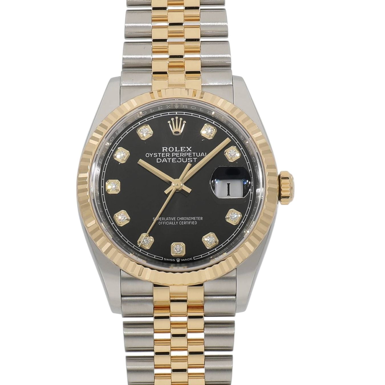 [中古]ロレックス デイトジャスト 36 126233G ランダム ブライトブラック×10Pダイヤ メンズ