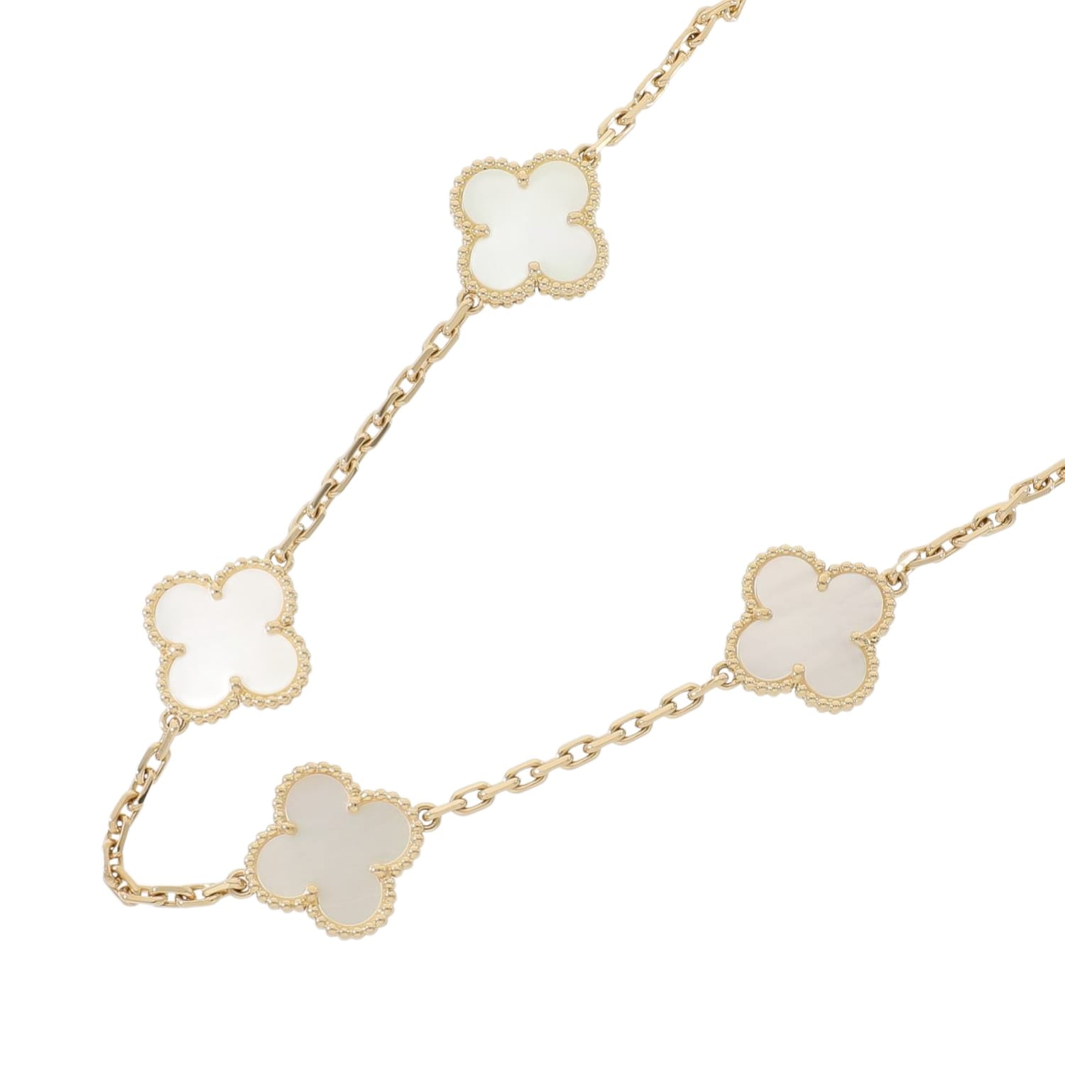 [中古]ヴァンクリーフ&アーペル ヴィンテージアルハンブラ 10モチーフ ホワイト マザーオブパール ネックレス イエローゴールド VCARA42800