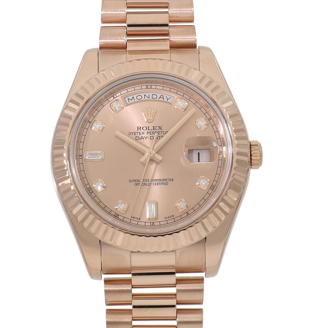 [中古]ロレックス デイデイト II 218235A ランダム ピンク×8Pダイヤ/2Pバゲットダイヤ メンズ