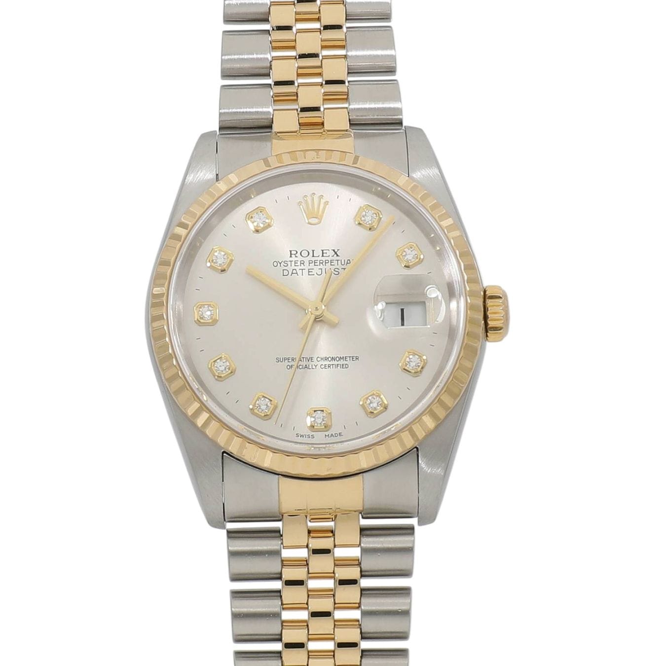 [中古]ロレックス デイトジャスト 16233G F番 シルバー×10Pダイヤ メンズ