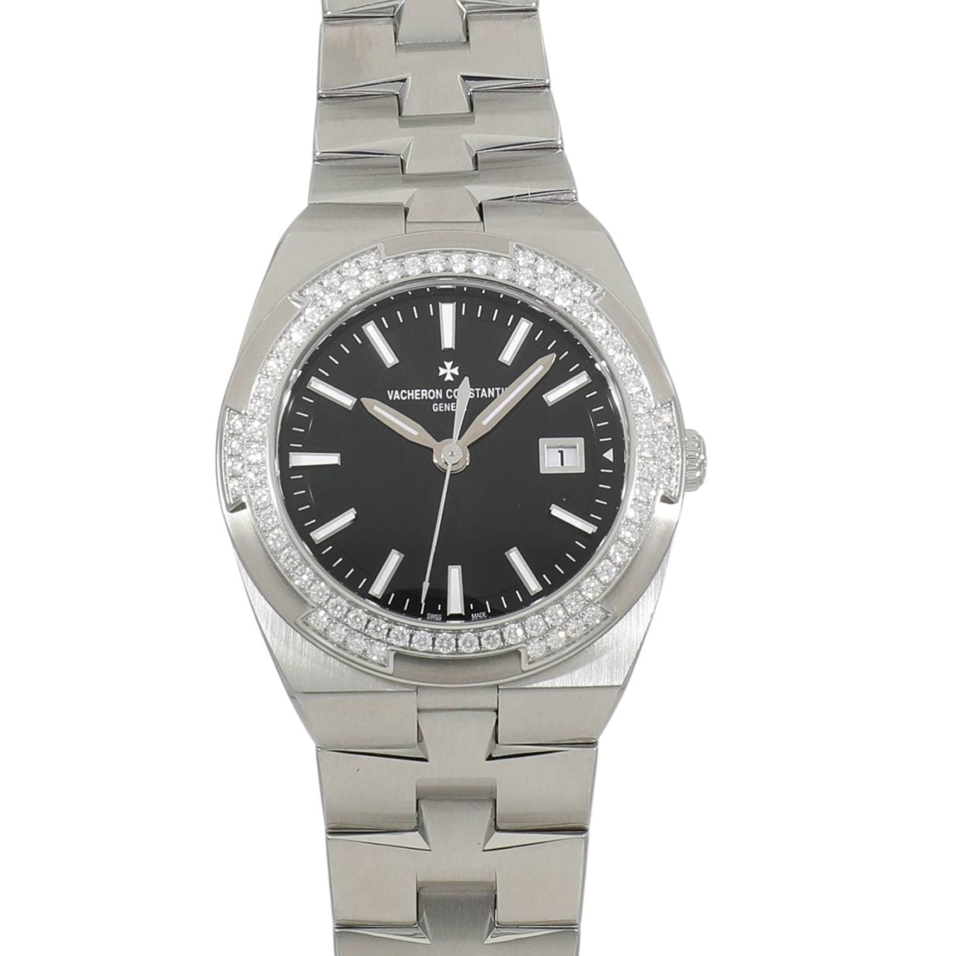 [中古]ヴァシュロンコンスタンタン オーヴァーシーズ クオーツ ベゼル ダイヤモンド 1205V/100A-B591 ブラック レディース