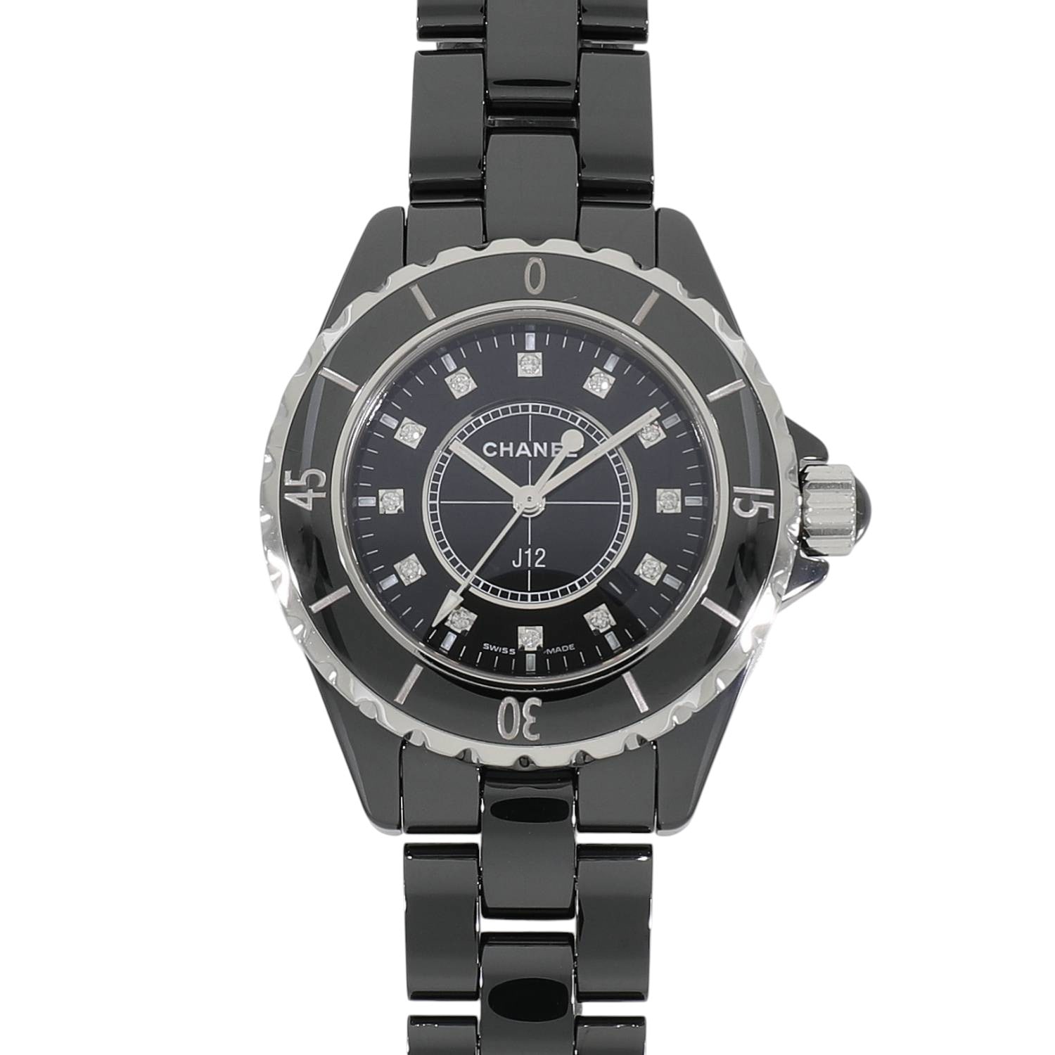 [中古]シャネル J12 33MM H1625 ブラック×12Pダイヤ レディース
