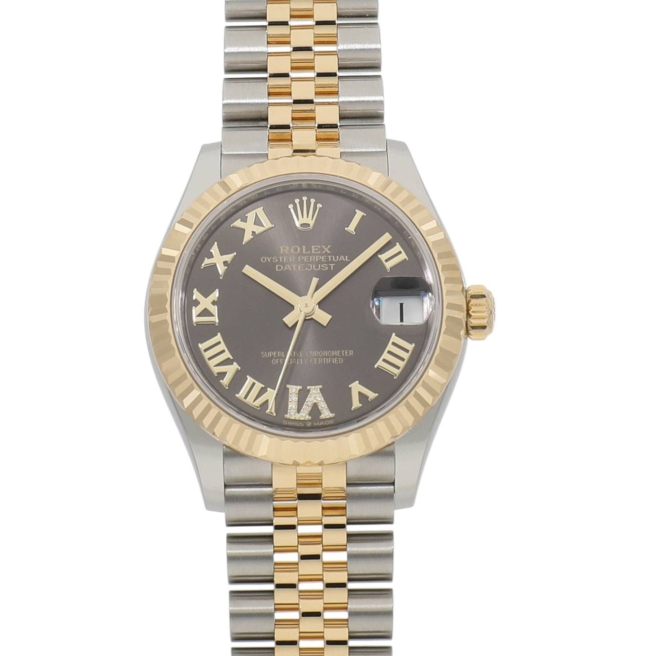 [未使用]ロレックス デイトジャスト 31 278273 ランダム ダークグレー×VIダイヤ ユニセックス