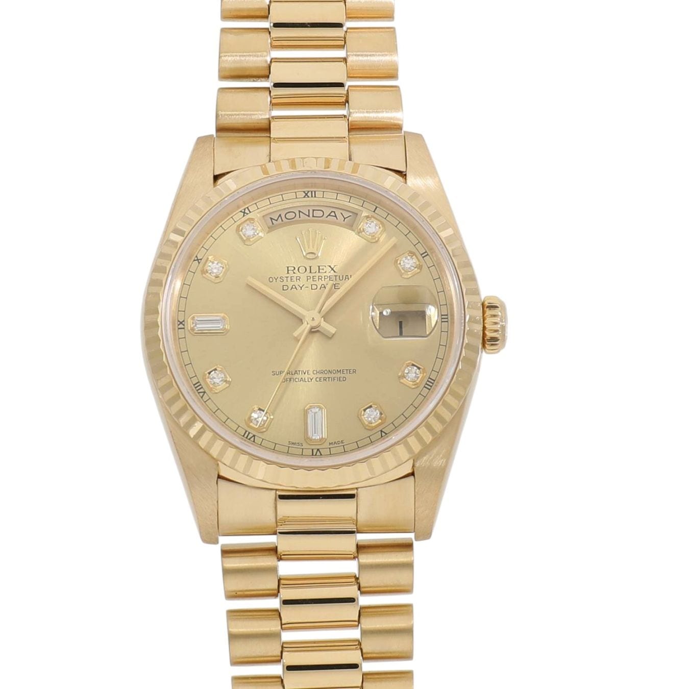 [中古]ロレックス デイデイト 18238A S番 シャンパン×8Pダイヤ/2Pバゲットダイヤ メンズ