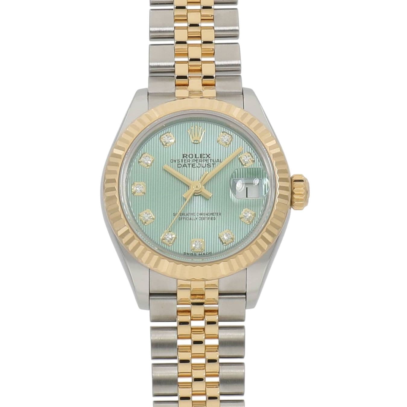 [中古]ロレックス レディ デイトジャスト 279173G ランダム ミントグリーン×10Pダイヤ レディース