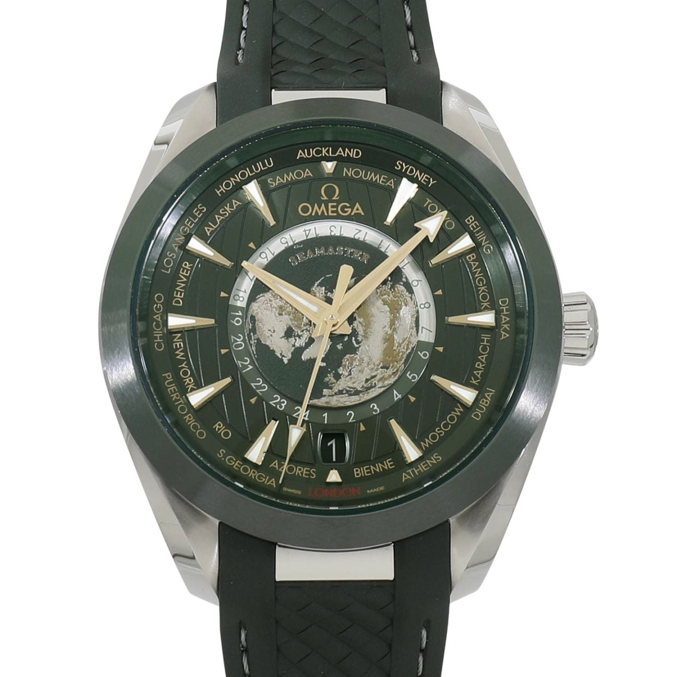 [中古]オメガ シーマスター アクアテラ 150M ワールドタイマー 220.32.43.22.10.001 グリーン メンズ