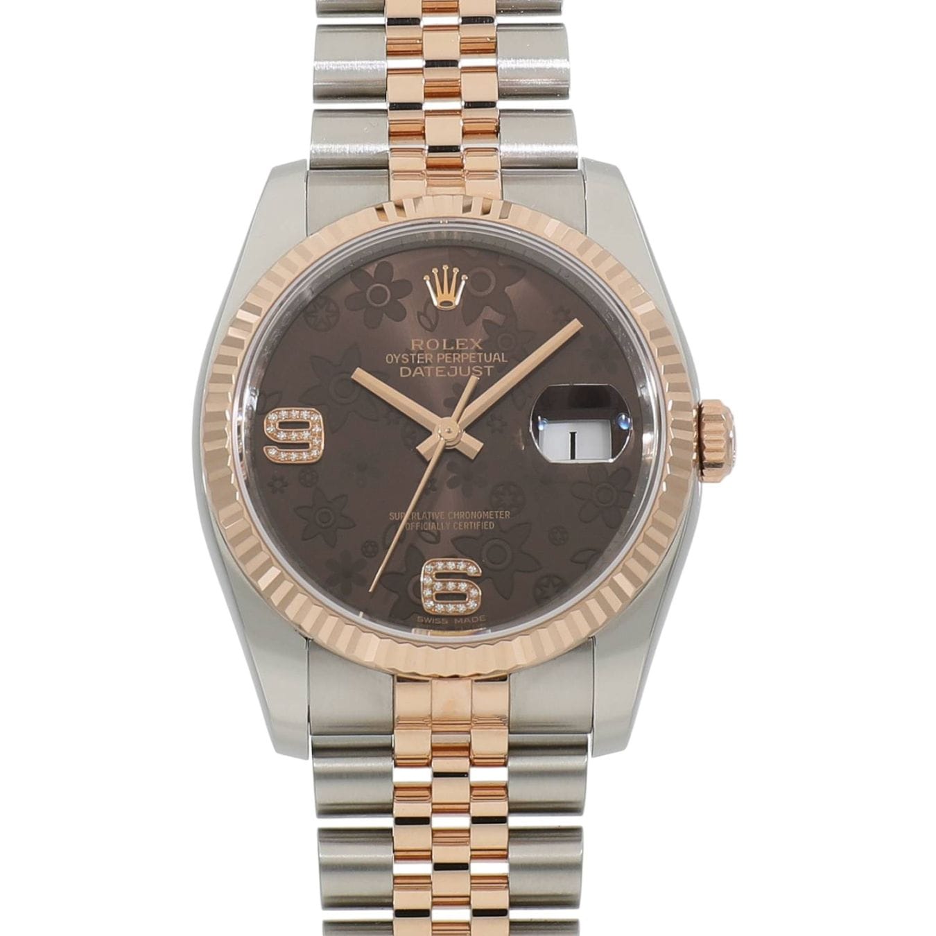 [中古]ロレックス デイトジャスト 116231 ランダム チョコレートブラウン フラワーモチーフ×69ダイヤ メンズ