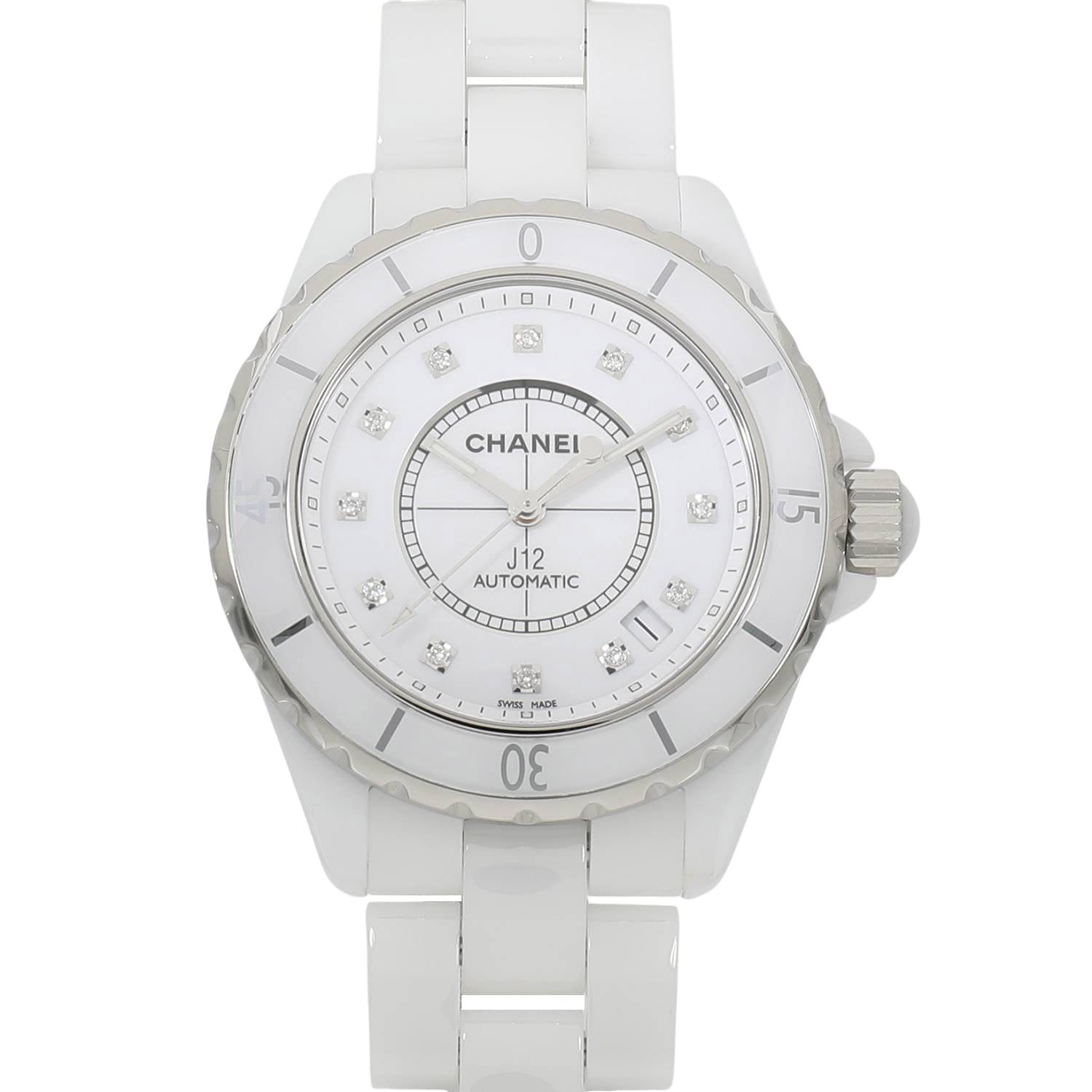 [中古]シャネル 	J12 ホワイトセラミック 38MM H1629 ホワイト×12Pダイヤモンド ユニセックス