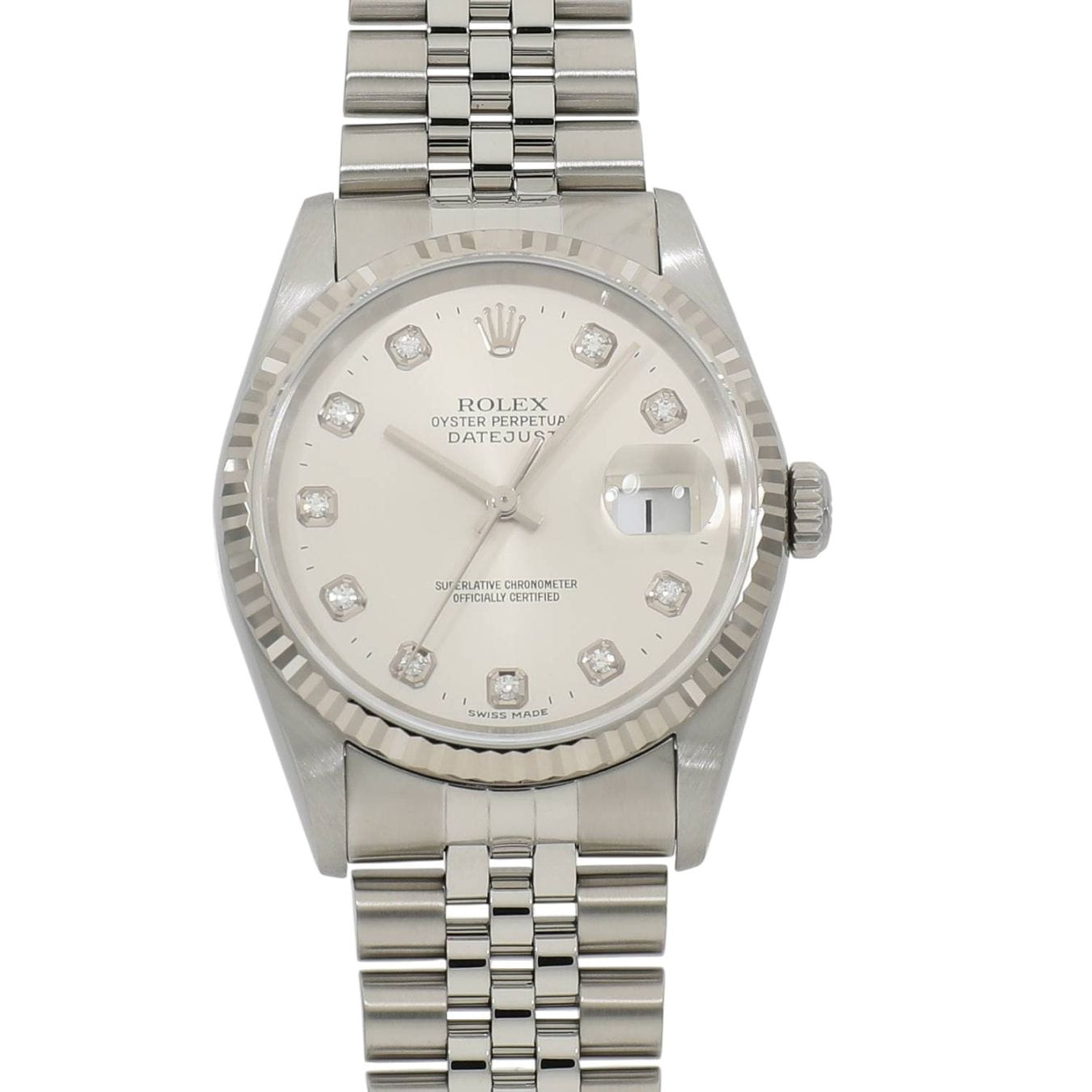 [中古]ロレックス デイトジャスト 16234G K番 シルバー×10Pダイヤ メンズ