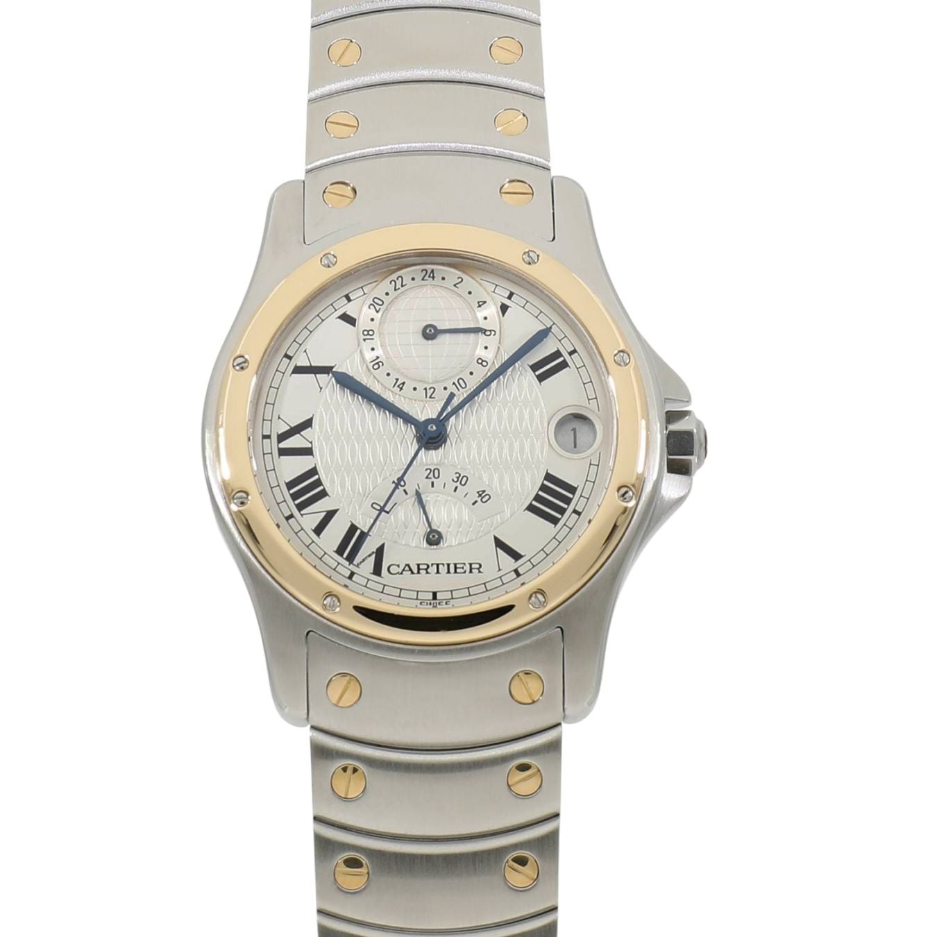 [中古]カルティエ サントス ロンド LM GMT パワーリザーブ カルティエ創業150周年記念 1847本限定 W20038R3 シルバー メンズ