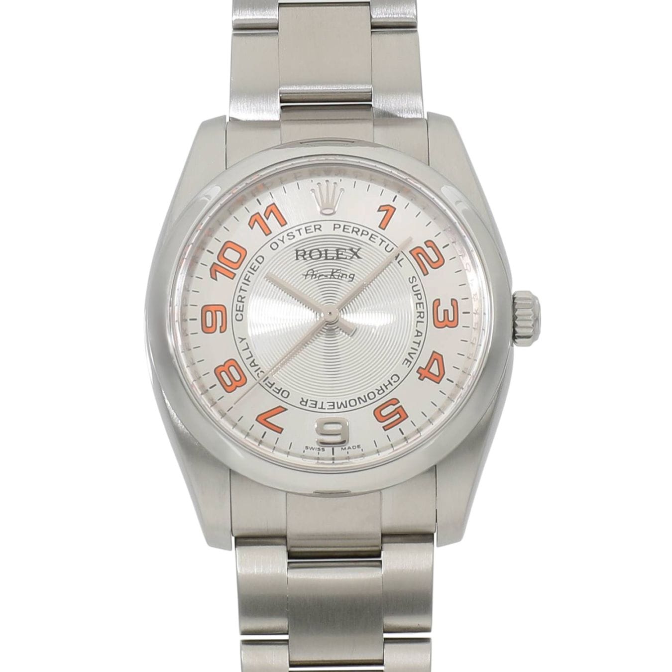 [中古]ロレックス エアキング 114200 V番 シルバーコンセントリック オレンジアラビア メンズ