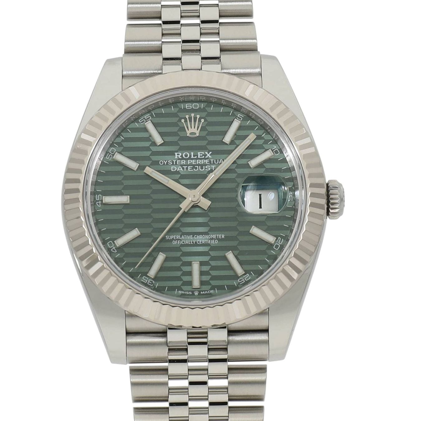 [中古]ロレックス デイトジャスト 41 126334 ランダム ミントグリーン フルーテッドモチーフ メンズ