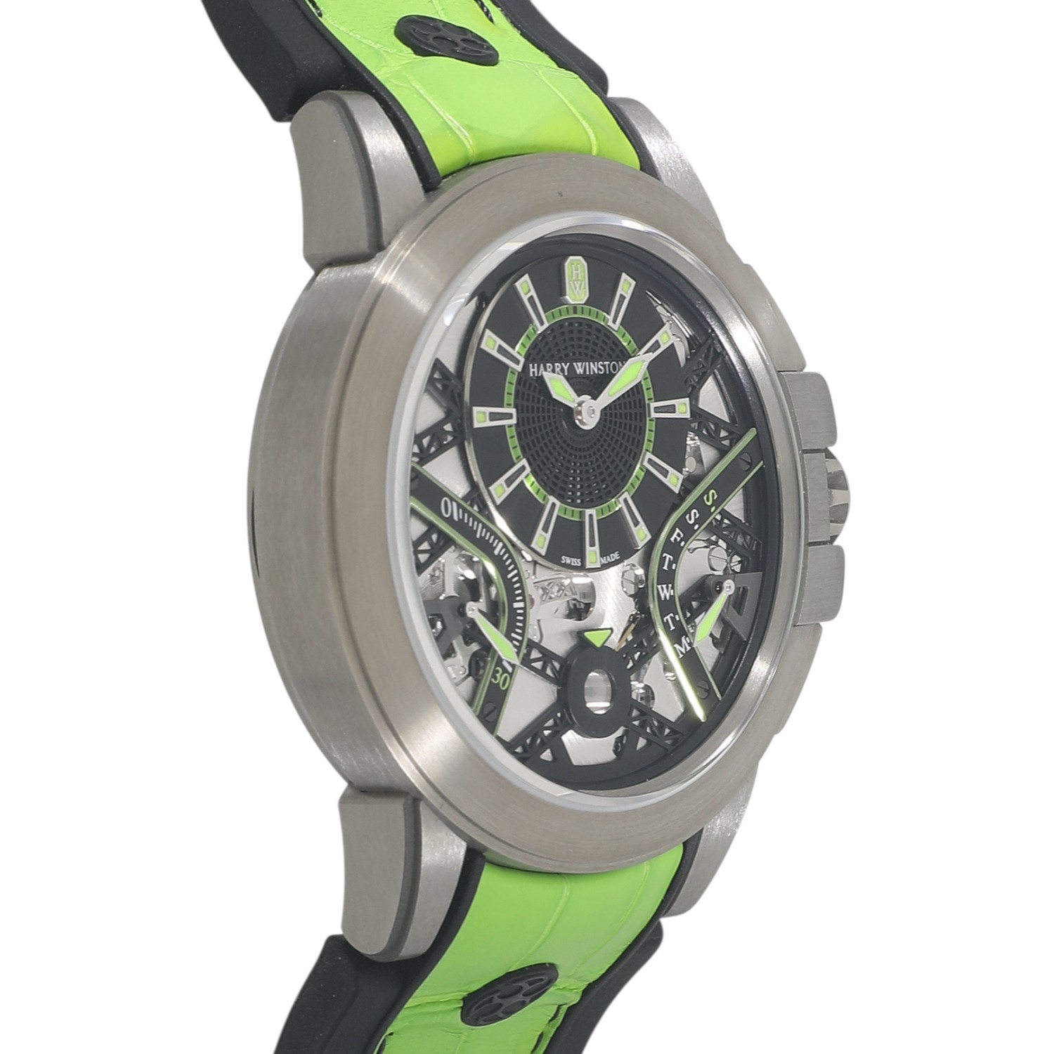 [中古]ハリーウィンストン オーシャン ザリウム バリエーション ネオングリーン／ブラック 世界限定50本 OCEABI42ZZ005 スケルトン メンズ