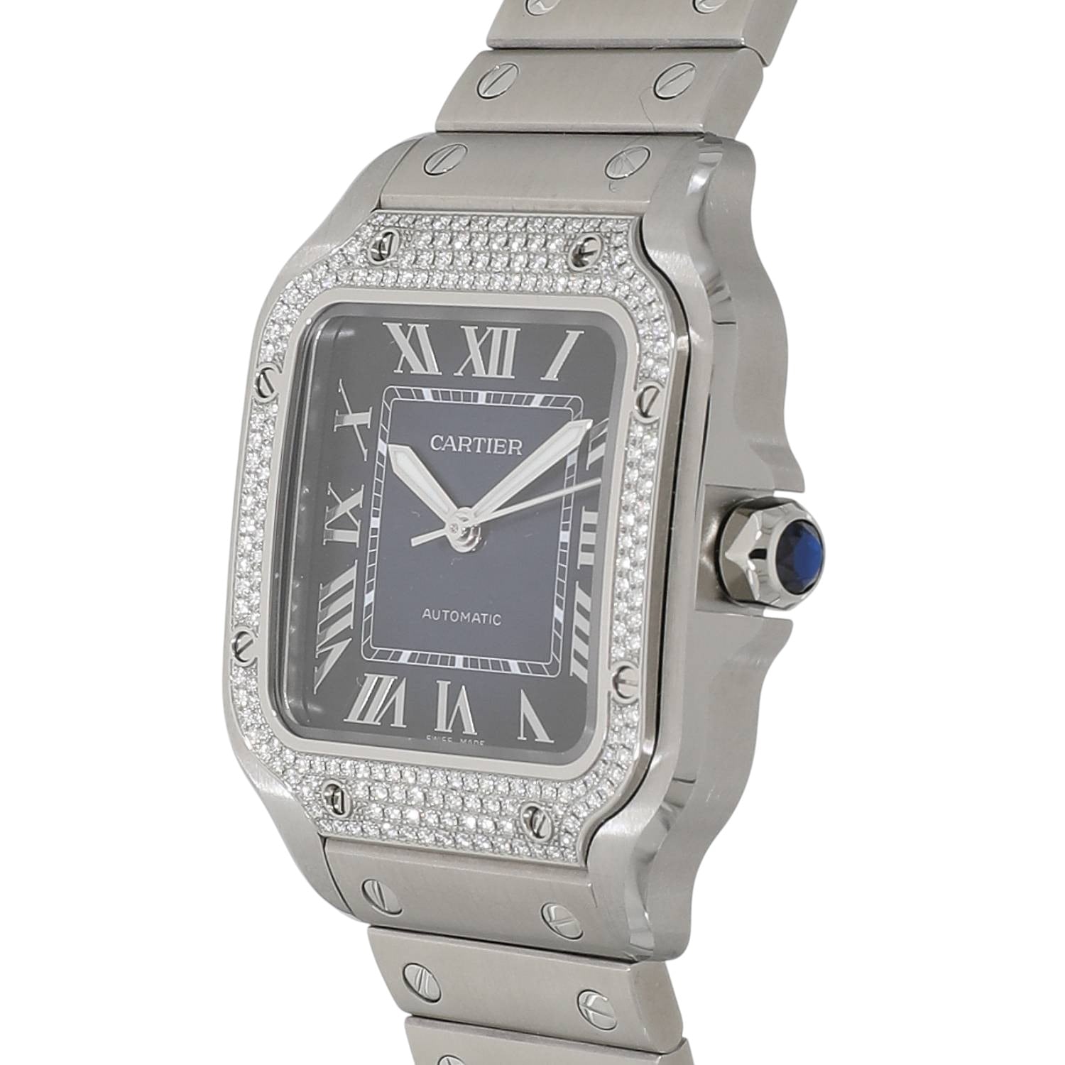 [新品]カルティエ サントス ドゥ カルティエ ウォッチ MM ベゼル ダイヤモンド W4SA0006 ブルー ユニセックス