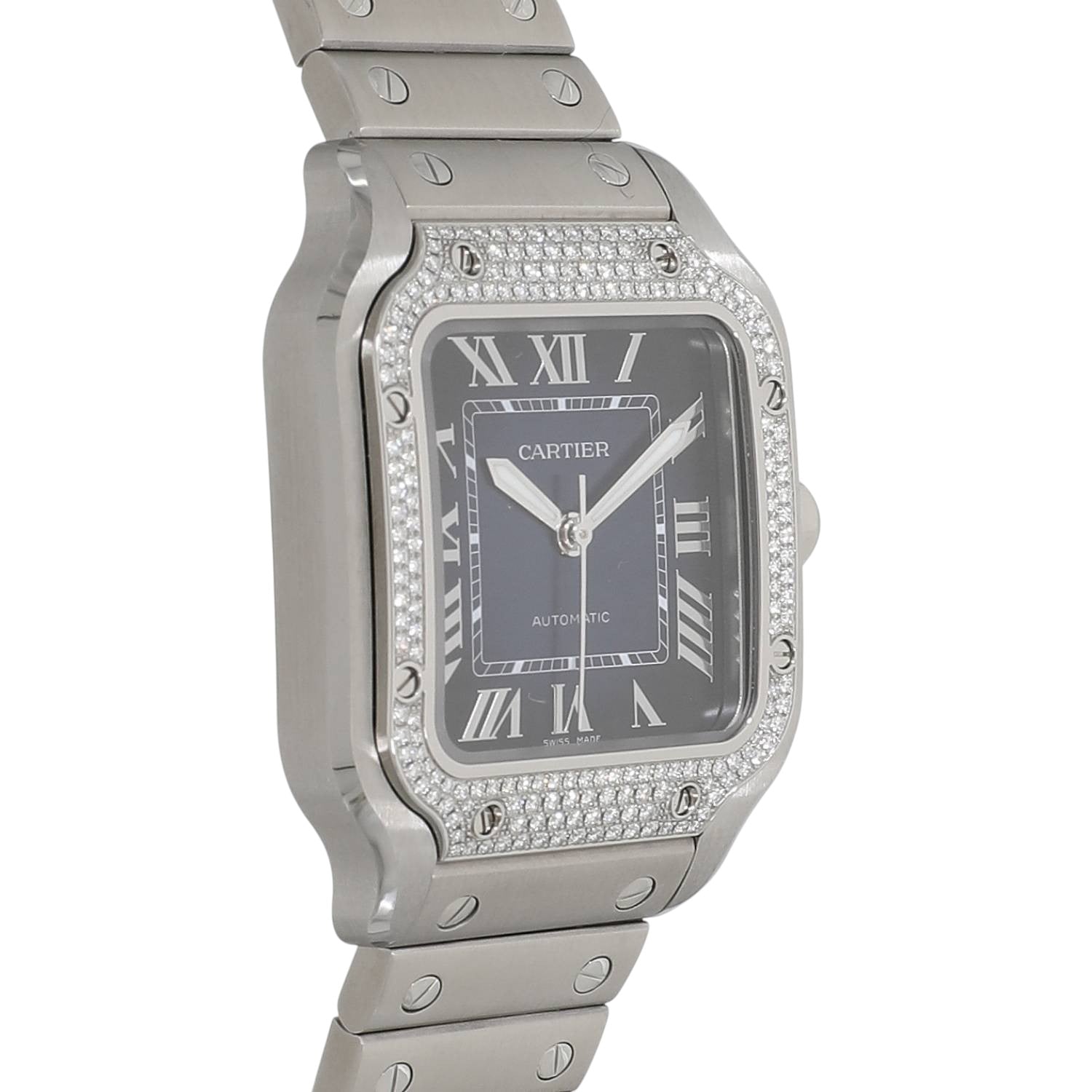 [新品]カルティエ サントス ドゥ カルティエ ウォッチ MM ベゼル ダイヤモンド W4SA0006 ブルー ユニセックス