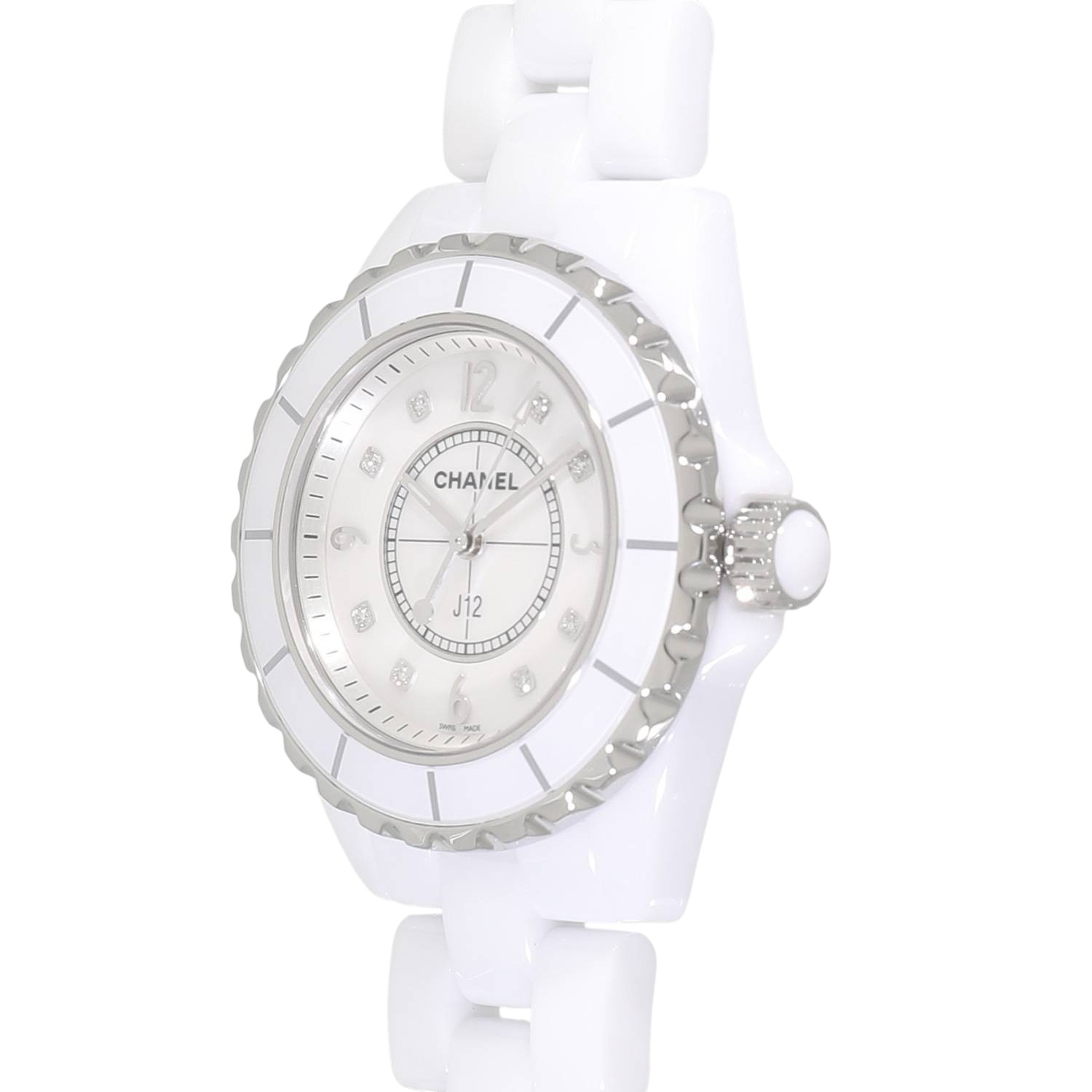 専用！！　CHANEL J12H ホワイトシェル腕時計　美品 C10515 | [中古]シャネル J12 ホワイト セラミック H2422