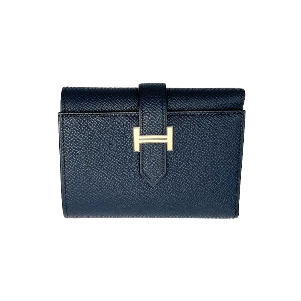 新品未開封 エルメス べアンスフレ ブルーインディゴ×ゴールド金具 HERMES （未使用 展示品）エルメス ベアン スフレ 二つ折り長