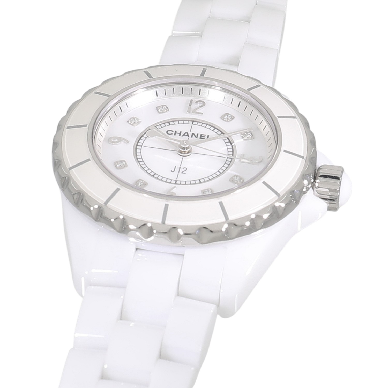 ままな　シャネルJ12 8PダイヤH2422 セラミック　シェル CHANEL（シャネル） J12 8Pダイヤモンド ホワイトシェル H2422【電池
