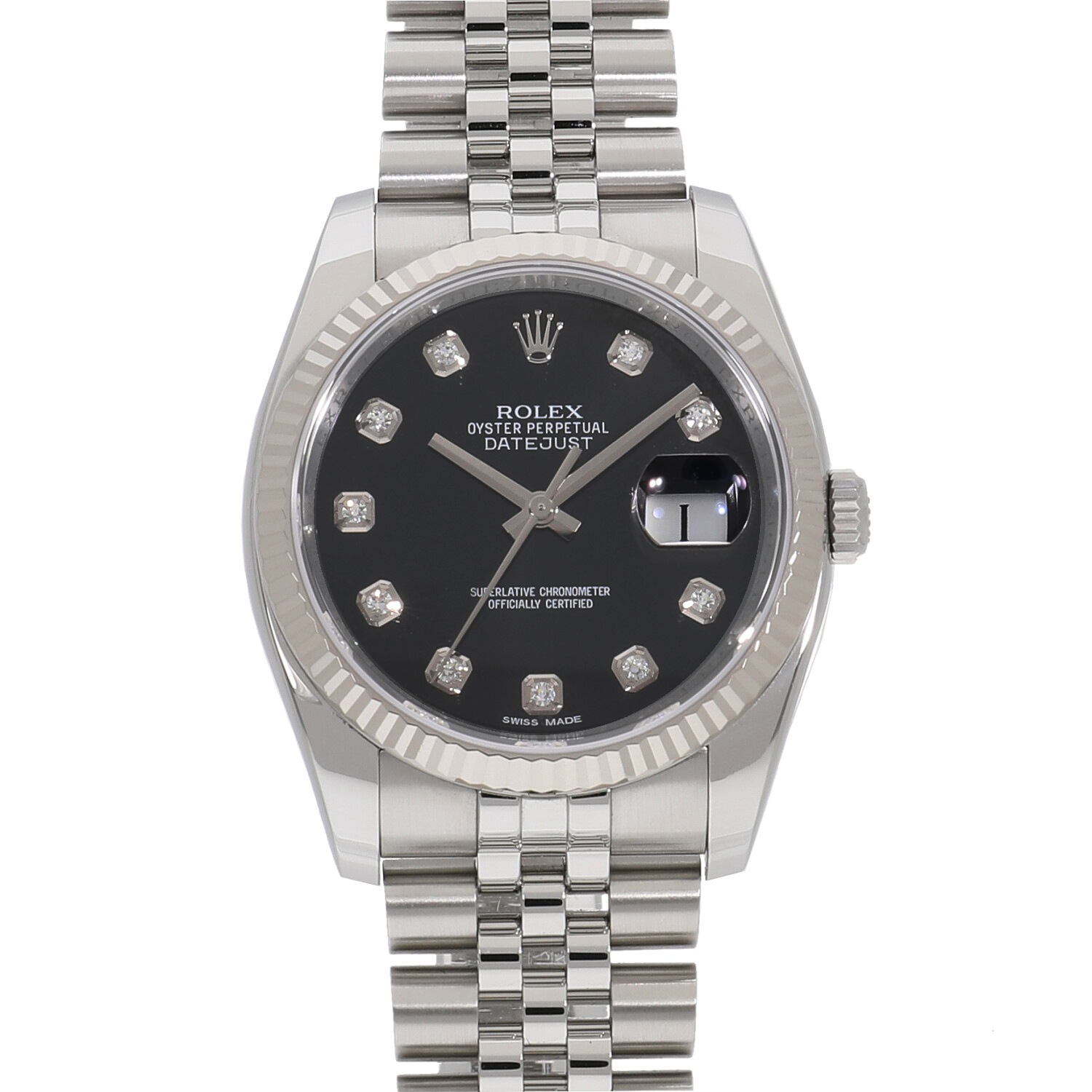 中古]ロレックス デイトジャスト ブラック×10Pダイヤ 116234G メンズ