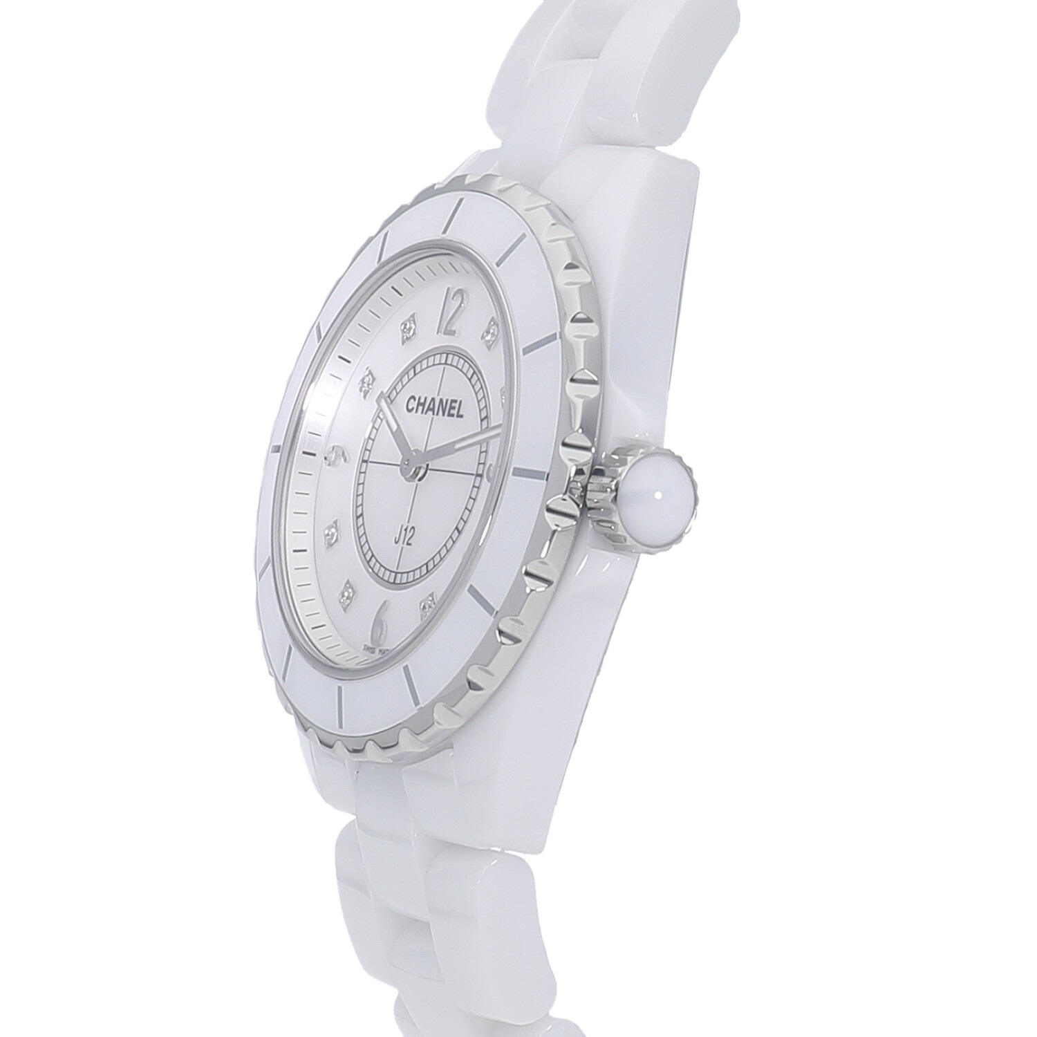 シャネル J12 ホワイト シェル ユニセックス 8Pダイヤ