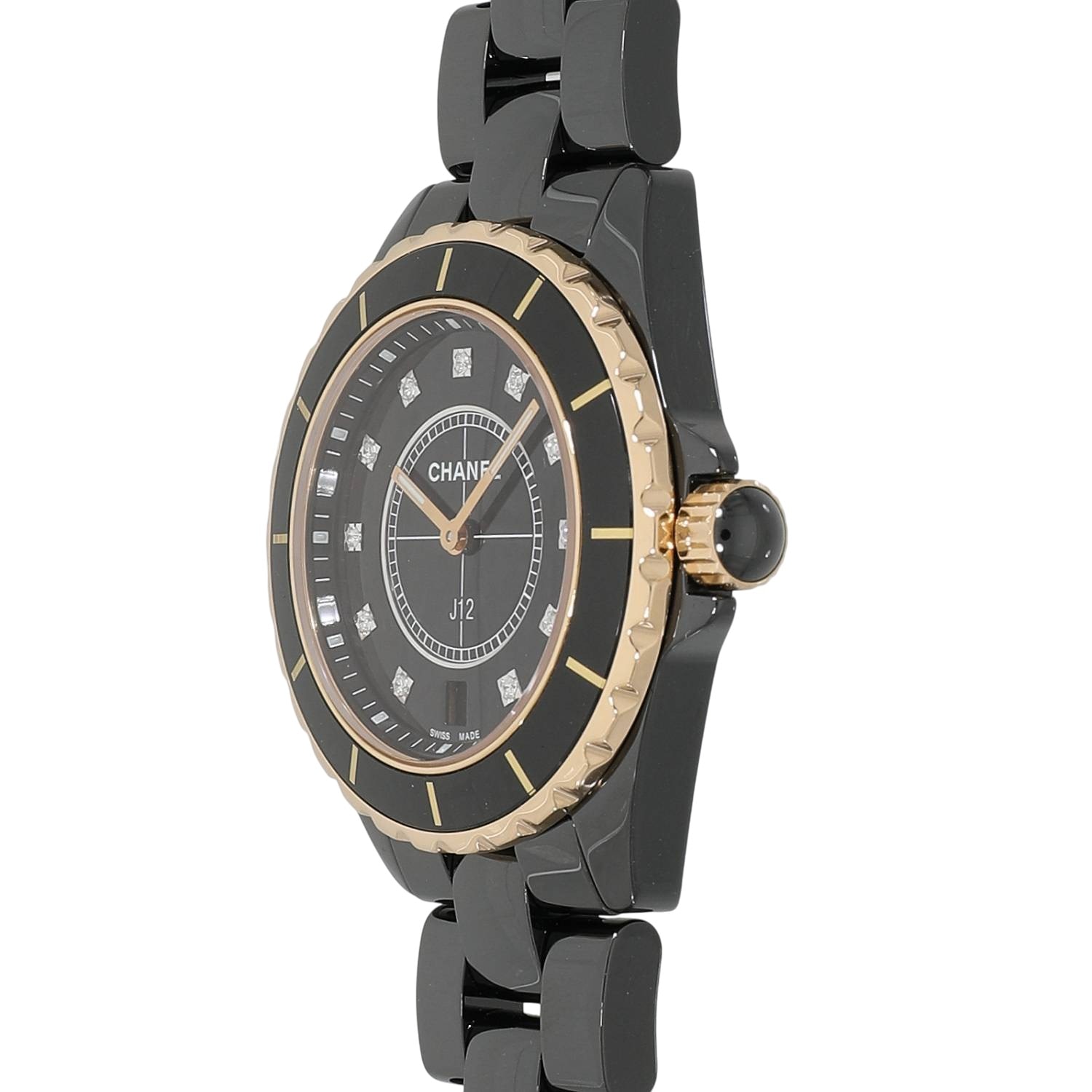 C11023 | [中古]シャネル J12 38MM H2544 ブラック×11Pダイヤ ユニ