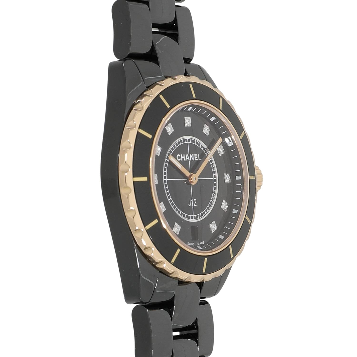 C11023 | [中古]シャネル J12 38MM H2544 ブラック×11Pダイヤ ユニ