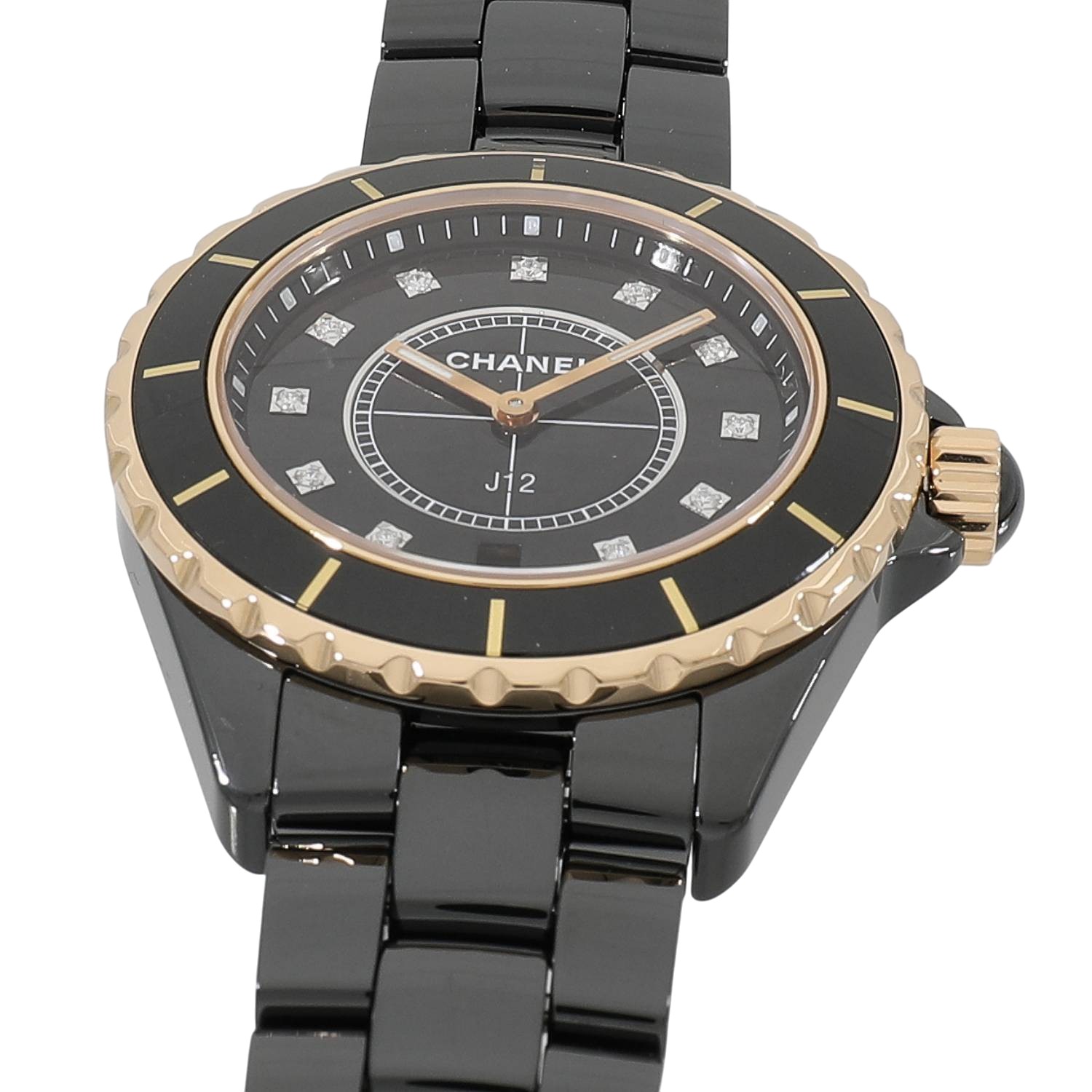 C11023 | [中古]シャネル J12 38MM H2544 ブラック×11Pダイヤ ユニ