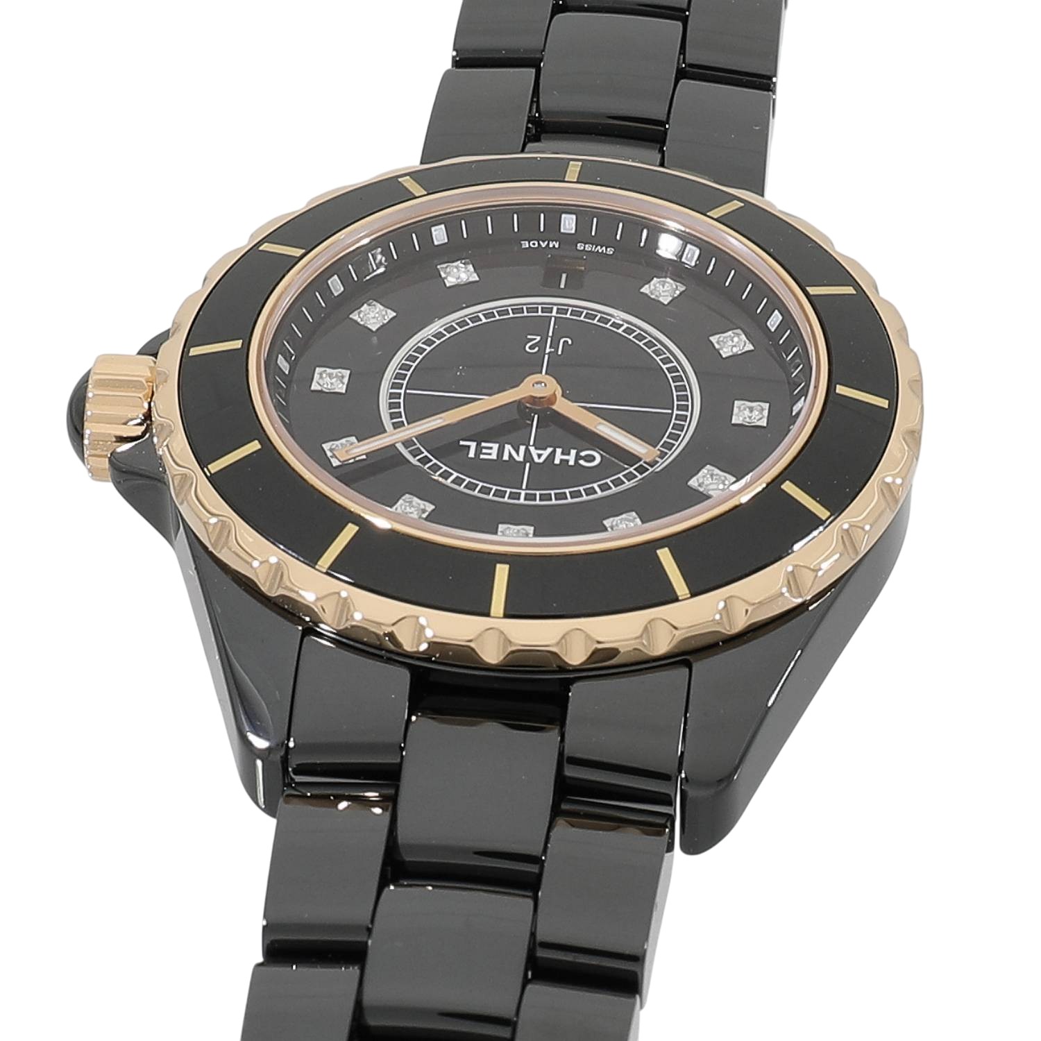 C11023 | [中古]シャネル J12 38MM H2544 ブラック×11Pダイヤ ユニ