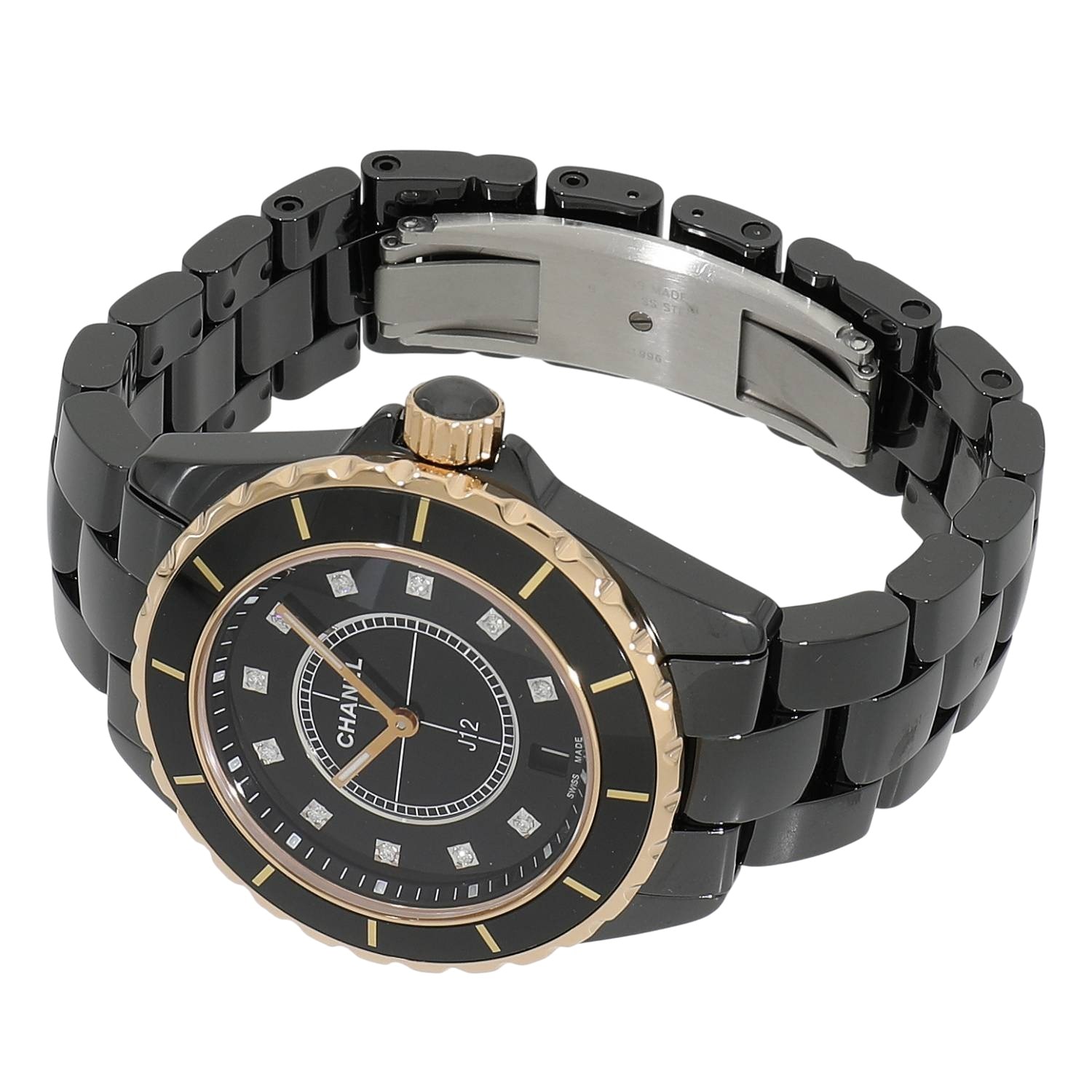 C11023 | [中古]シャネル J12 38MM H2544 ブラック×11Pダイヤ ユニ