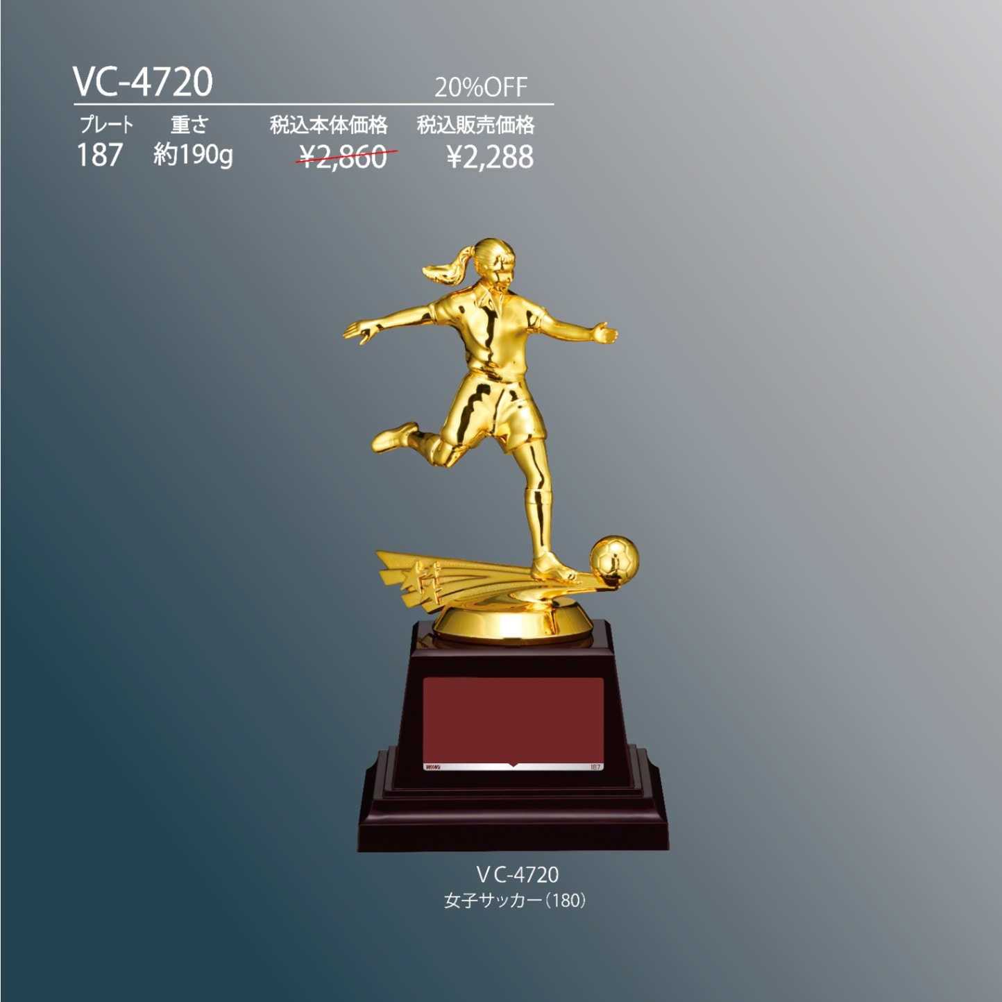 ガラス玉トロフィー サッカーボール柄 天然石台座 VC-4728 | 商品一覧
