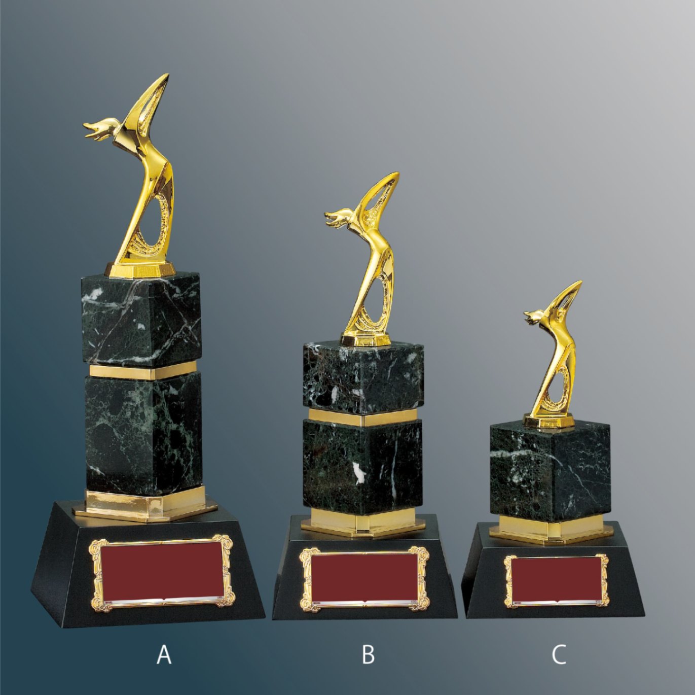 ゴルフ用ブロンズトロフィー 天然ブラックゼブラ石台座 VC-3571