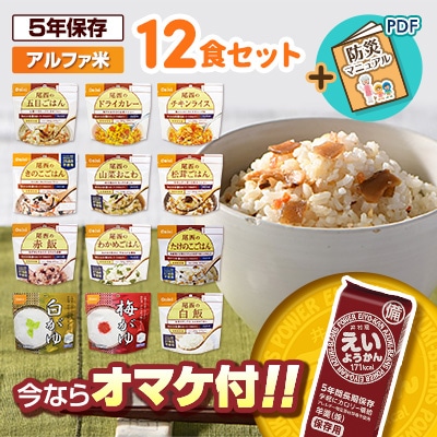 防災用品　尾西食品アルファ米【47食分】＆パン＆ようかん 非常食 防災食 アルファ米 12種類セット 尾西食品 保存食 防災