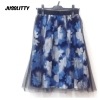 【中古】【送料無料】ジャスグリッティー JUSGLITTY 花柄 チュールスカート 膝丈 ブルー系 レディース サイズ2|レディースアパレル|ファッション（衣類）