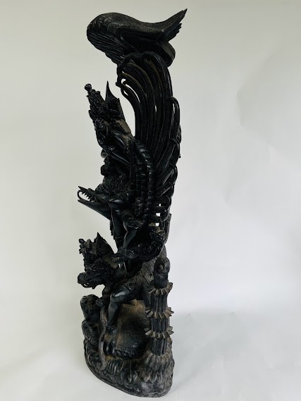 中古】ガルーダ鳥に乗るヴィシュヌ神 黒檀像 H60cm 7.6Kg【送料