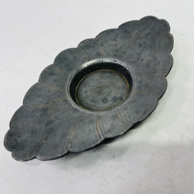 中古】朱石梅制 錫茶托 5客 葉形 在銘 茶道具 中国茶器 唐物 極上品