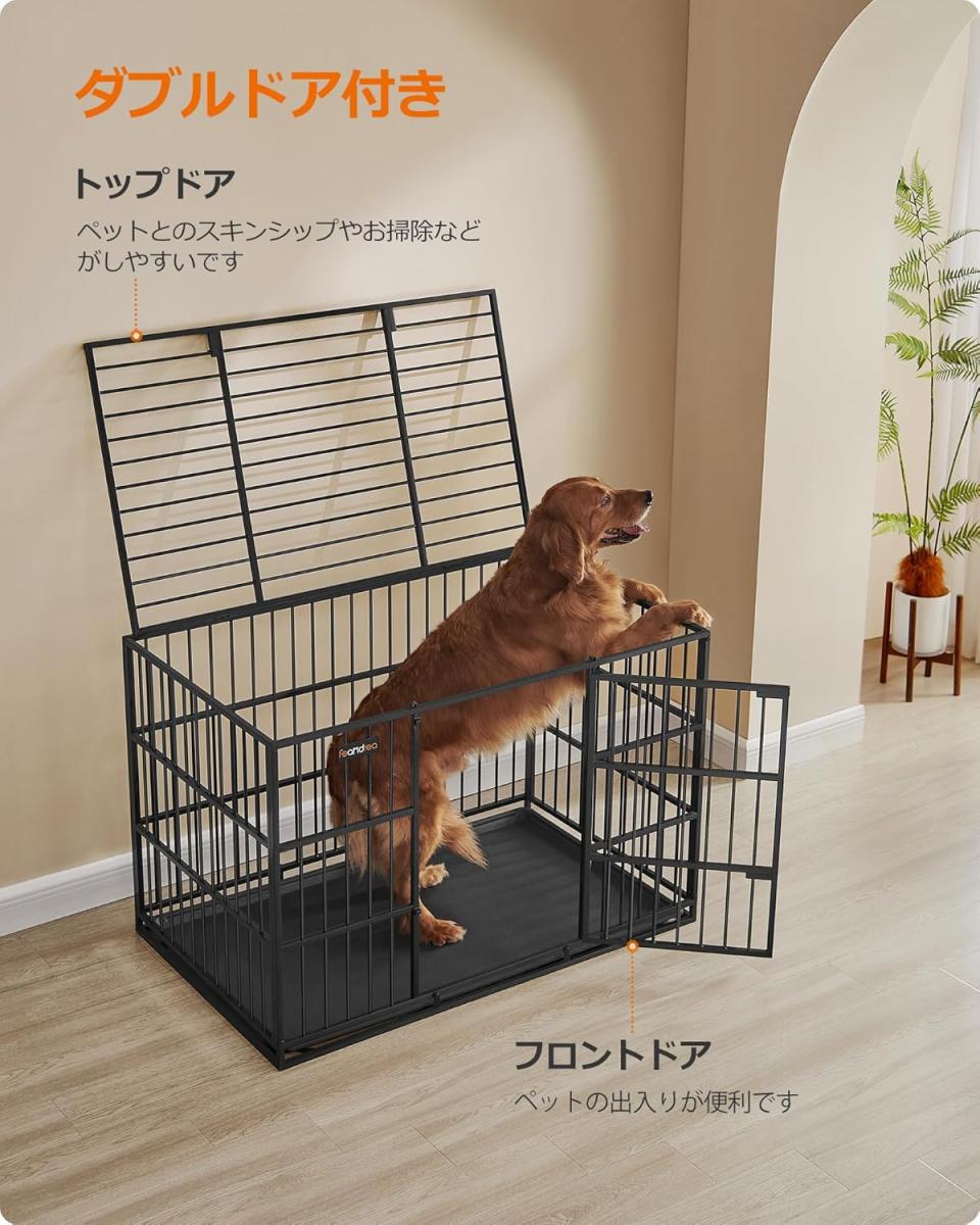 中古】FEANDREA 犬 ケージ 大型犬用 ダブルドア付き トレー付き ペット