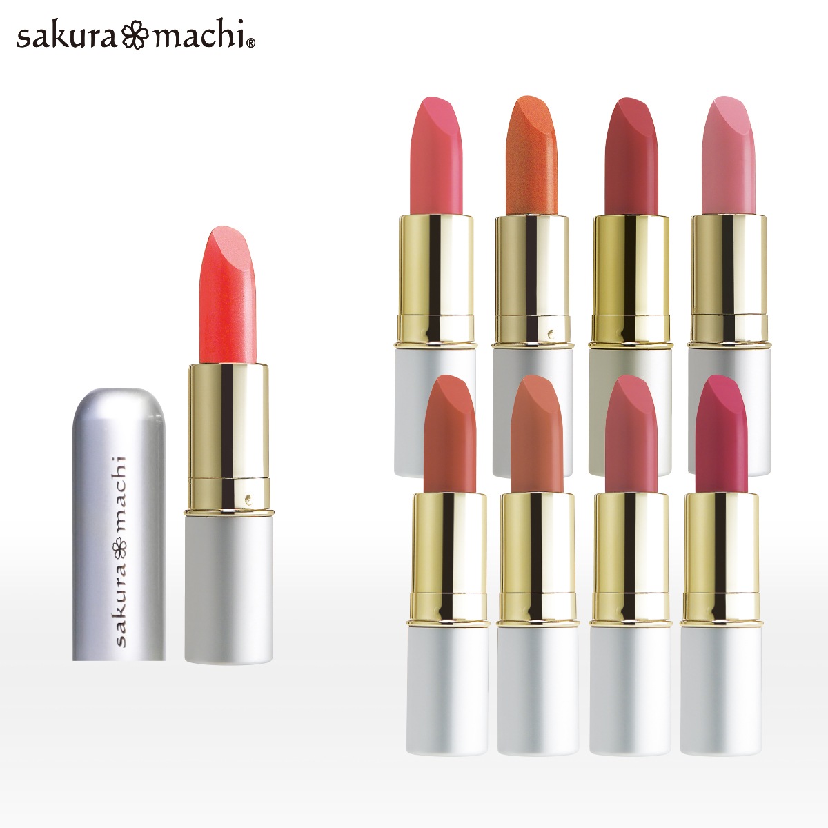 サクラマチ リップスティック 9色 口紅 Sakura Machi リップグロウ リップグロス レッド ベージュ ローズ ピンク ワインレッド エレガント ナチュラル オレンジピンク 美容 コスメ ベースメイク Re Vinci レヴィンチ