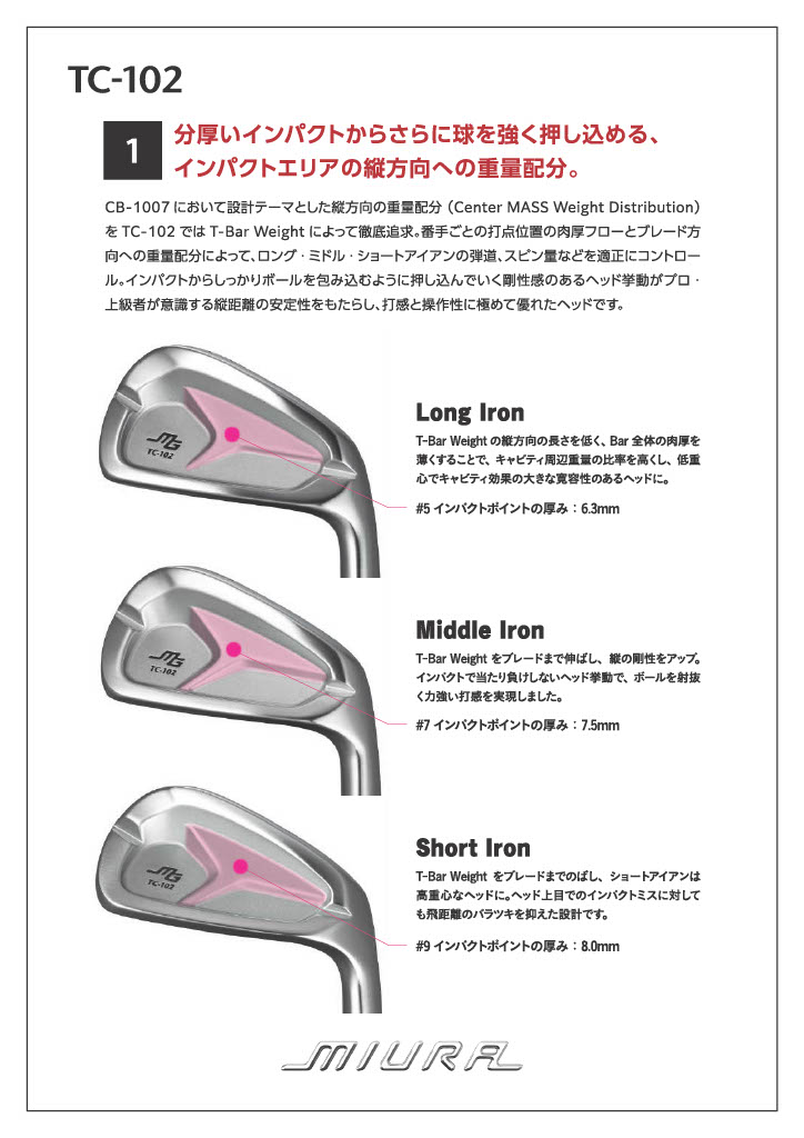 三浦技研TC102 5〜P 6本セット シャフト　トラヴィル115x ヘッド交換】カスタム 三浦技研 TC-102 6本セット(5～Pw)