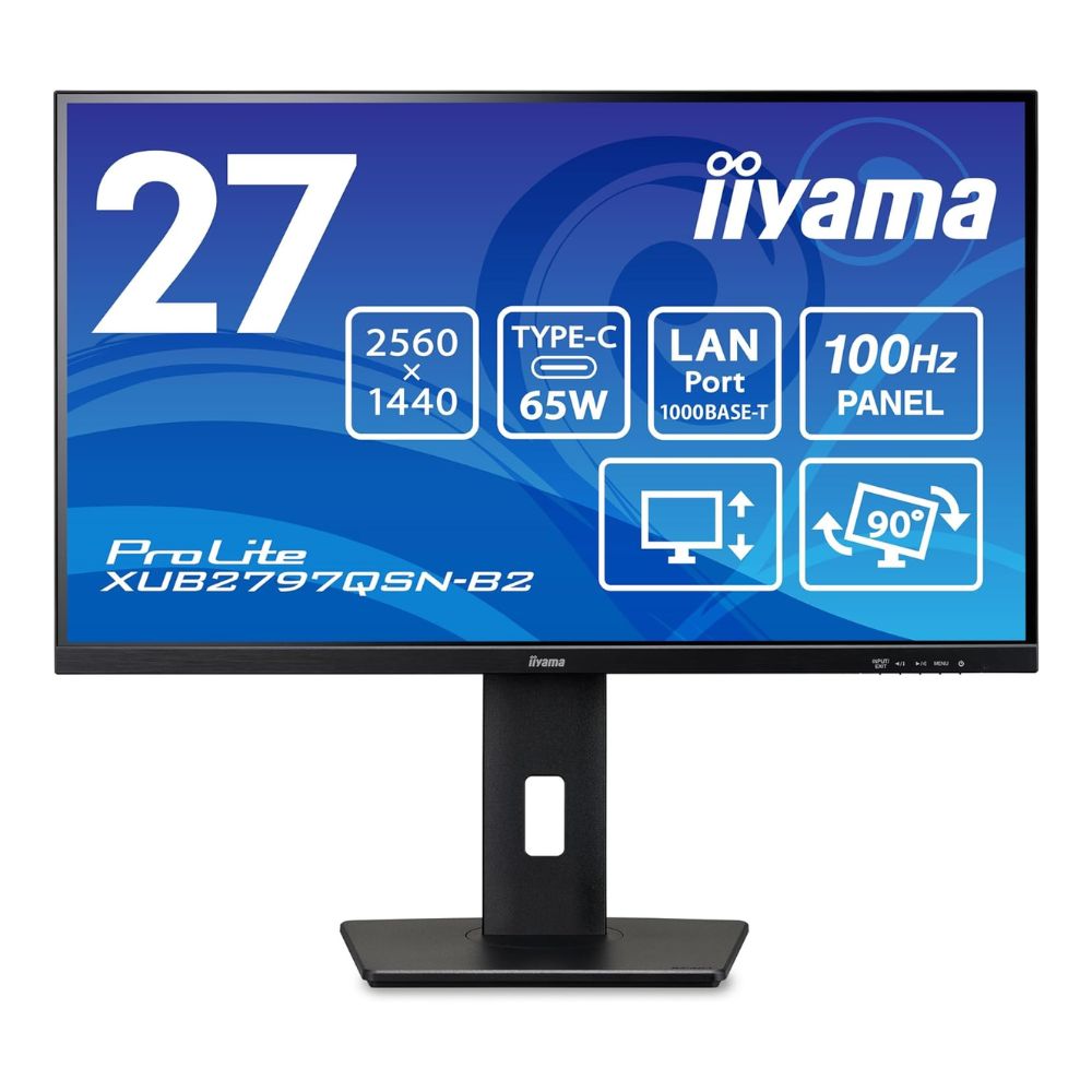 iiyama イイヤマ モニター ProLite XUB2797QSN-B2 ( 27型 WQHD 非光沢 DisplayPort HDMI USB-C 有線LAN 昇降 チルト ピボット スイベル 内臓スピーカー VESA 3年間保証 )