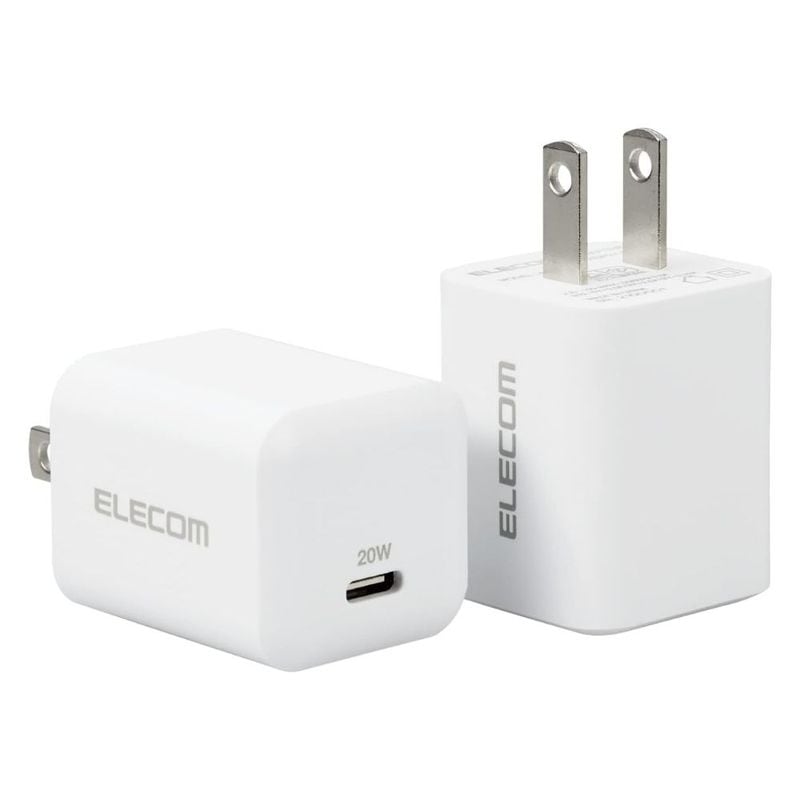 ELECOM エレコム AC充電器 2個入 EC-AC12WH ( Type-C 1ポート 最大20W USB Power Delivery対応 PSE認証 ) ホワイト