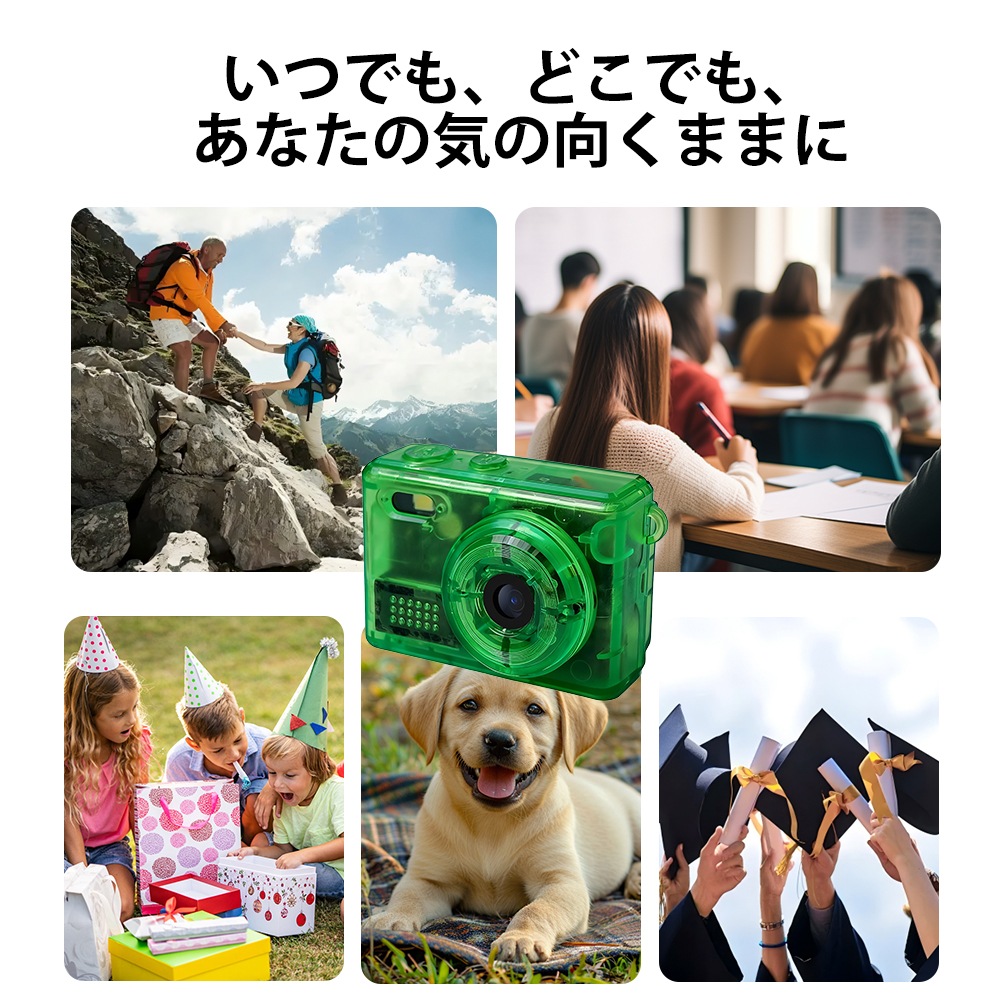 SAC CONNECT MINIカメラ SMC01-TGNMSD32 ( 32GB microSDカードつき 約100万画素 CMOSセンサー 固定焦点 0.96インチ液晶画面 動画撮影 レトロモード 小型デジタルカメラ) クリアグリーン