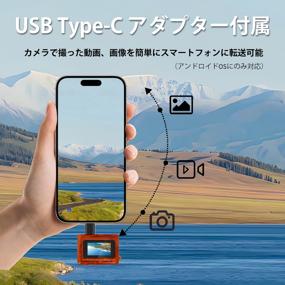 SAC CONNECT MINIカメラ SMC01-TOR ( 約100万画素 CMOSセンサー 固定焦点 0.96インチ液晶画面 microSD対応 動画撮影 レトロモード 小型デジタルカメラ ) クリアオレンジ