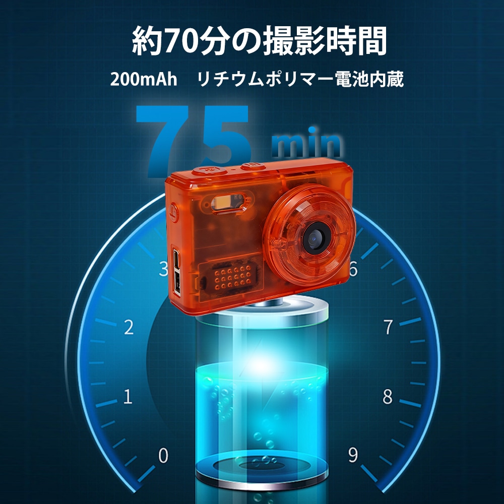 SAC CONNECT MINIカメラ SMC01-TOR ( 約100万画素 CMOSセンサー 固定焦点 0.96インチ液晶画面 microSD対応 動画撮影 レトロモード 小型デジタルカメラ ) クリアオレンジ