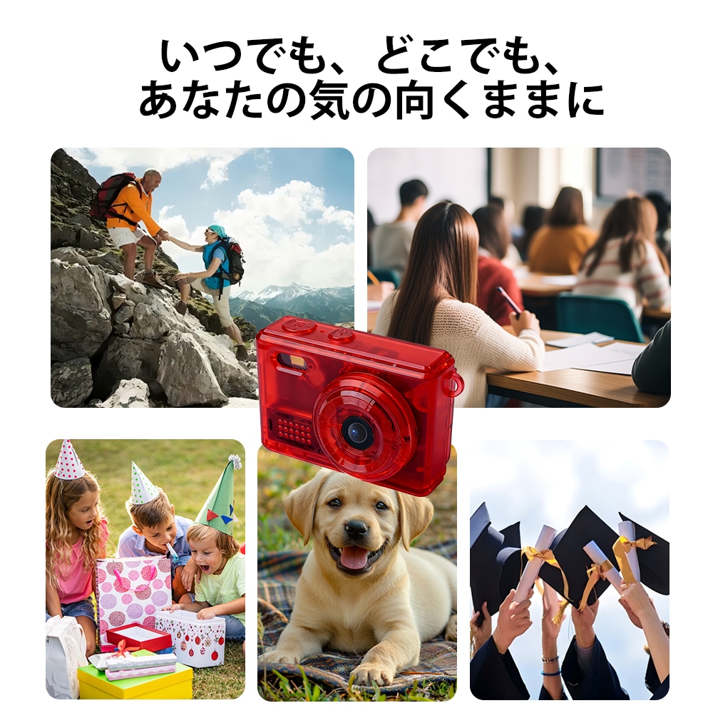 SAC CONNECT MINIカメラ SMC01-TRD ( 約100万画素 CMOSセンサー 固定焦点 0.96インチ液晶画面 microSD対応 動画撮影 レトロモード 小型デジタルカメラ ) クリアレッド