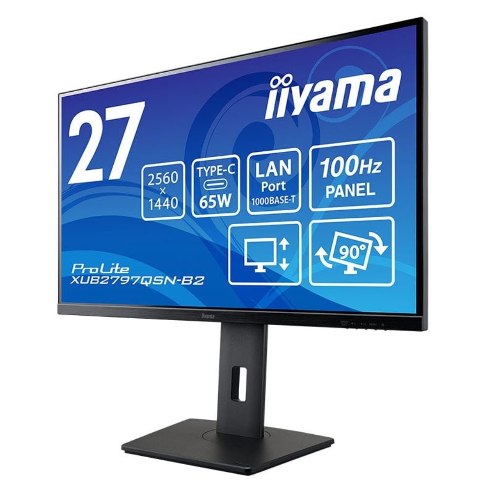 iiyama イイヤマ モニター ProLite XUB2797QSN-B2 ( 27型 WQHD 非光沢 DisplayPort HDMI USB-C 有線LAN 昇降 チルト ピボット スイベル 内臓スピーカー VESA 3年間保証 )