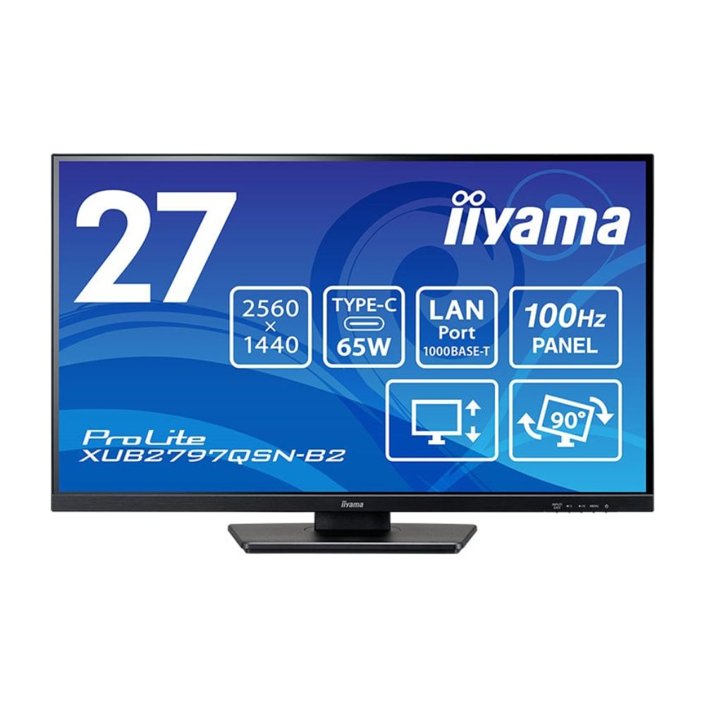 iiyama イイヤマ モニター ProLite XUB2797QSN-B2 ( 27型 WQHD 非光沢 DisplayPort HDMI USB-C 有線LAN 昇降 チルト ピボット スイベル 内臓スピーカー VESA 3年間保証 )