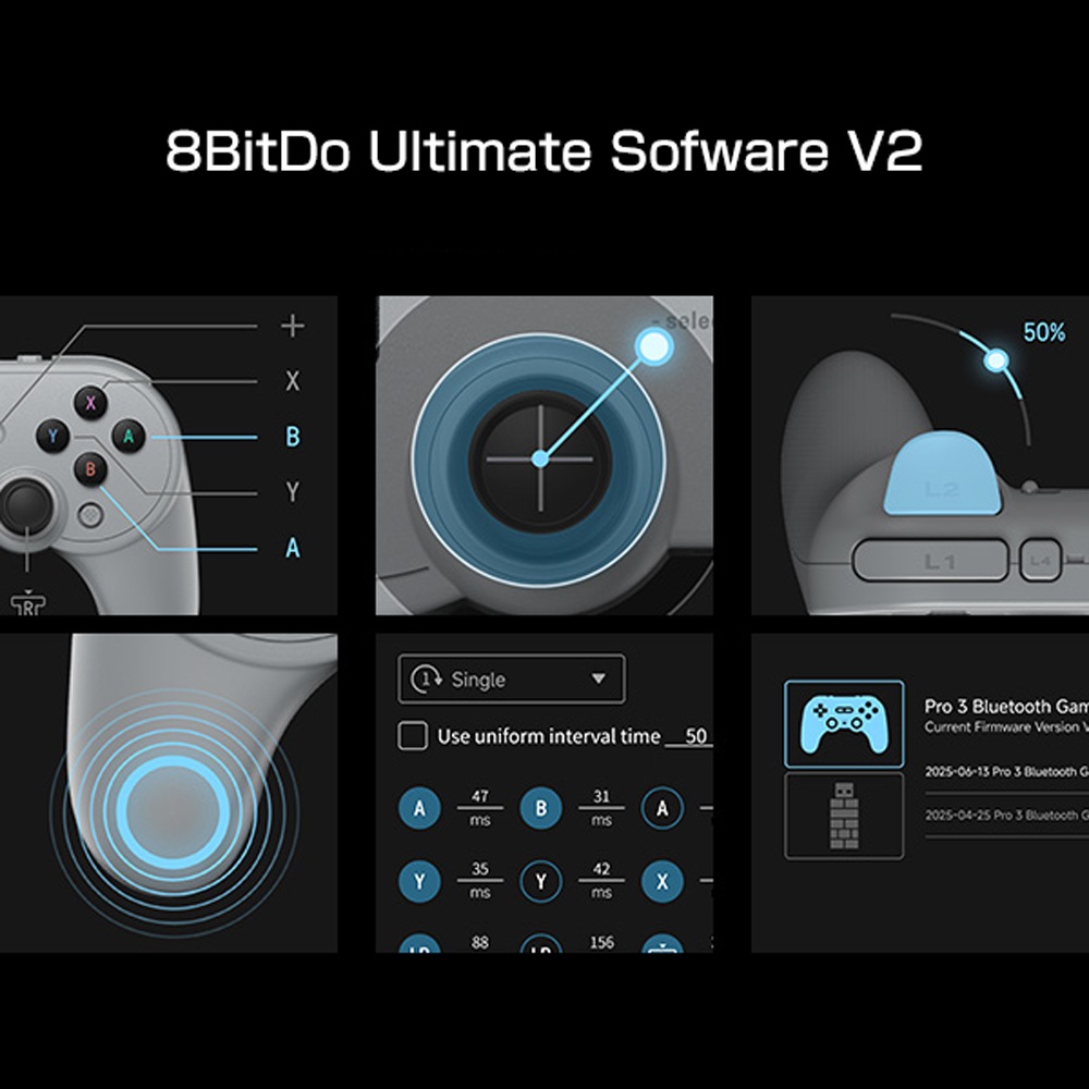 8BitDo Pro 3 Bluetooth Gray 無線 有線 ゲームコントローラー ( Switch Switch2 WindowsPC Android Apple Bluetooth 2.4GHz USB Type-C to Type-A バイブレーションあり 充電台つき )